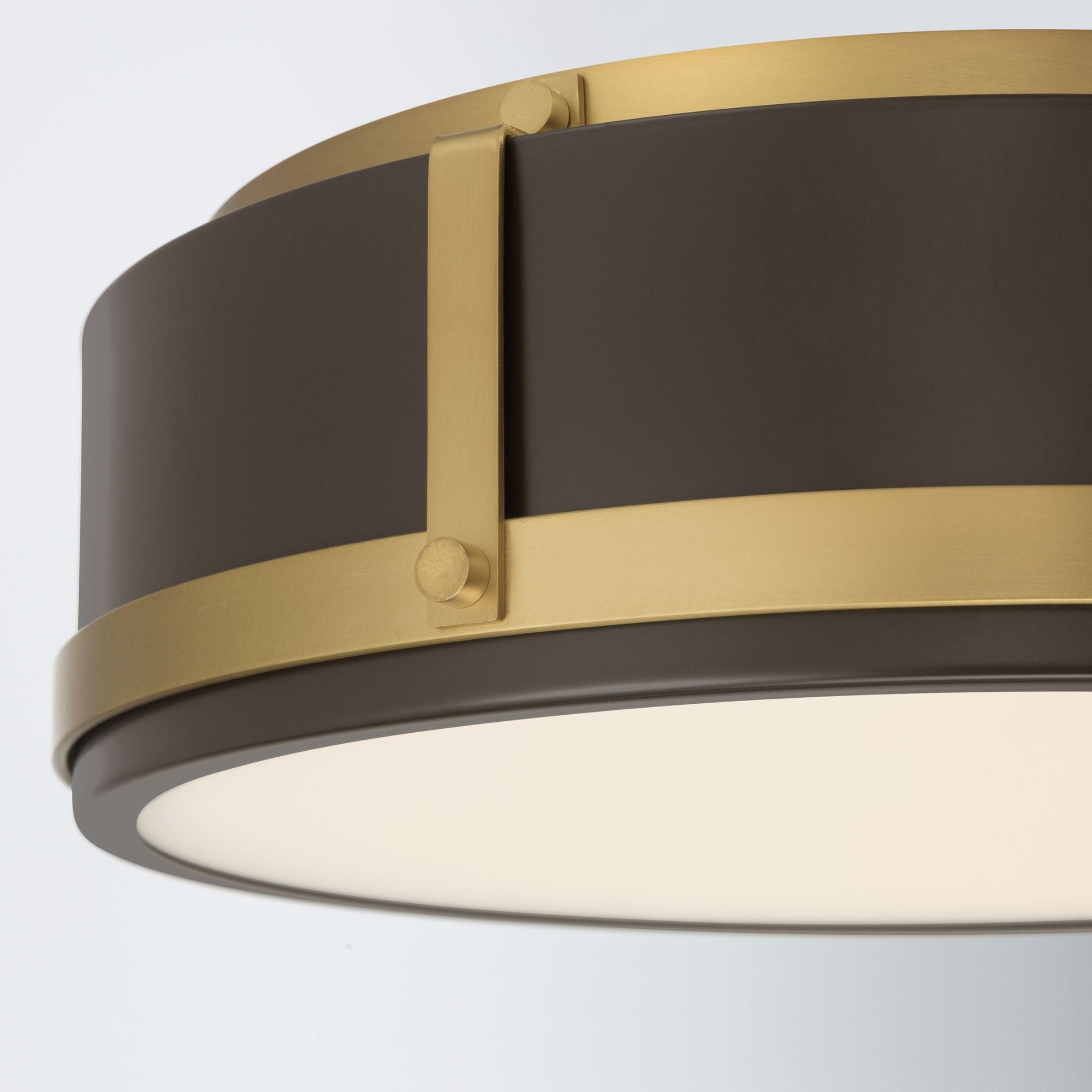 Minka-Lavery Lynca 13.75 in. LED Flush Mount, Legacy Brass & Dark Bronze with Etched Opal Glass Drum