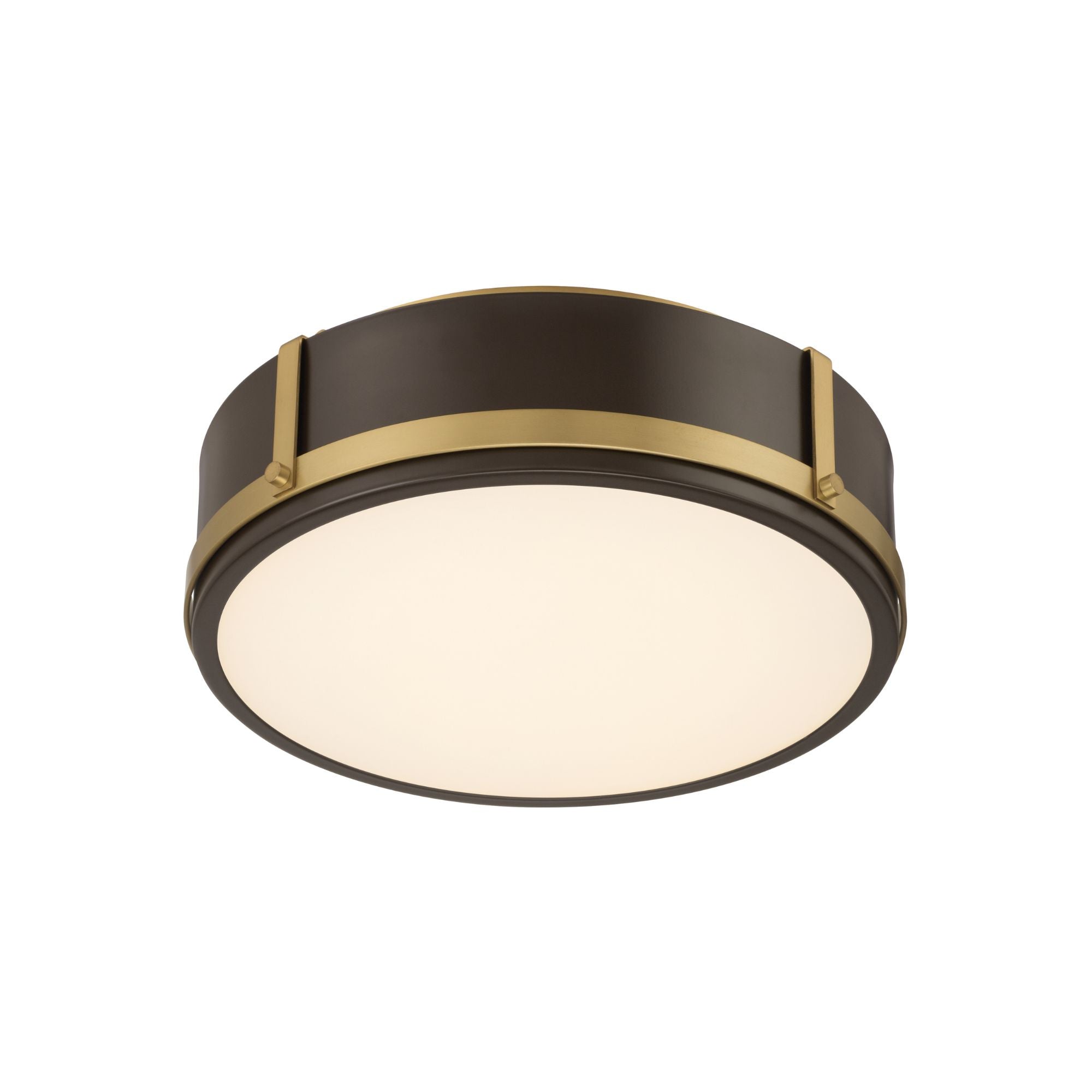 Minka-Lavery Lynca 13.75 in. LED Flush Mount, Legacy Brass & Dark Bronze with Etched Opal Glass Drum