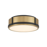 Minka-Lavery Lynca 13.75 in. LED Flush Mount, Legacy Brass & Dark Matte Black with Etched Opal Glass Drum