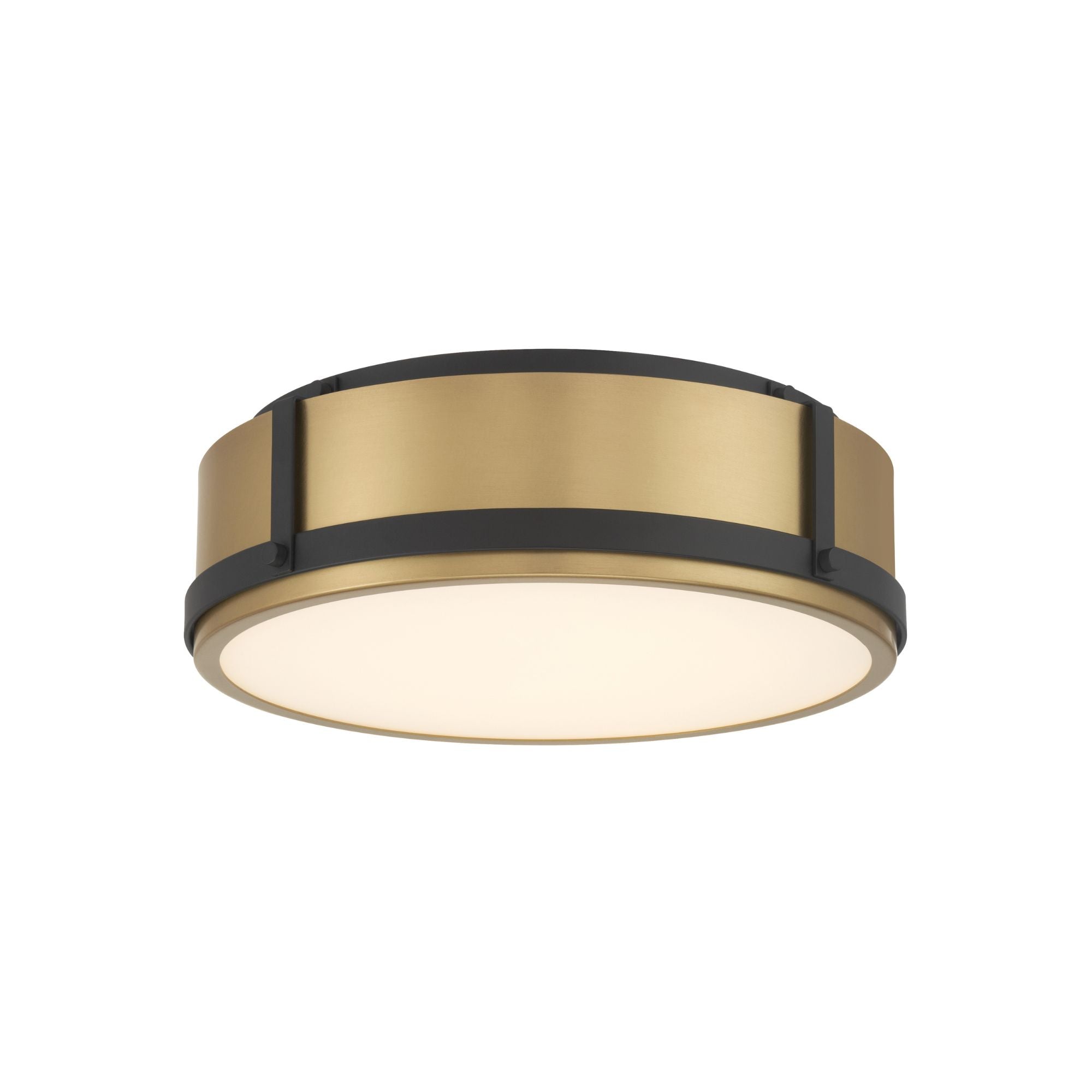 Minka-Lavery Lynca 13.75 in. LED Flush Mount, Legacy Brass & Dark Matte Black with Etched Opal Glass Drum