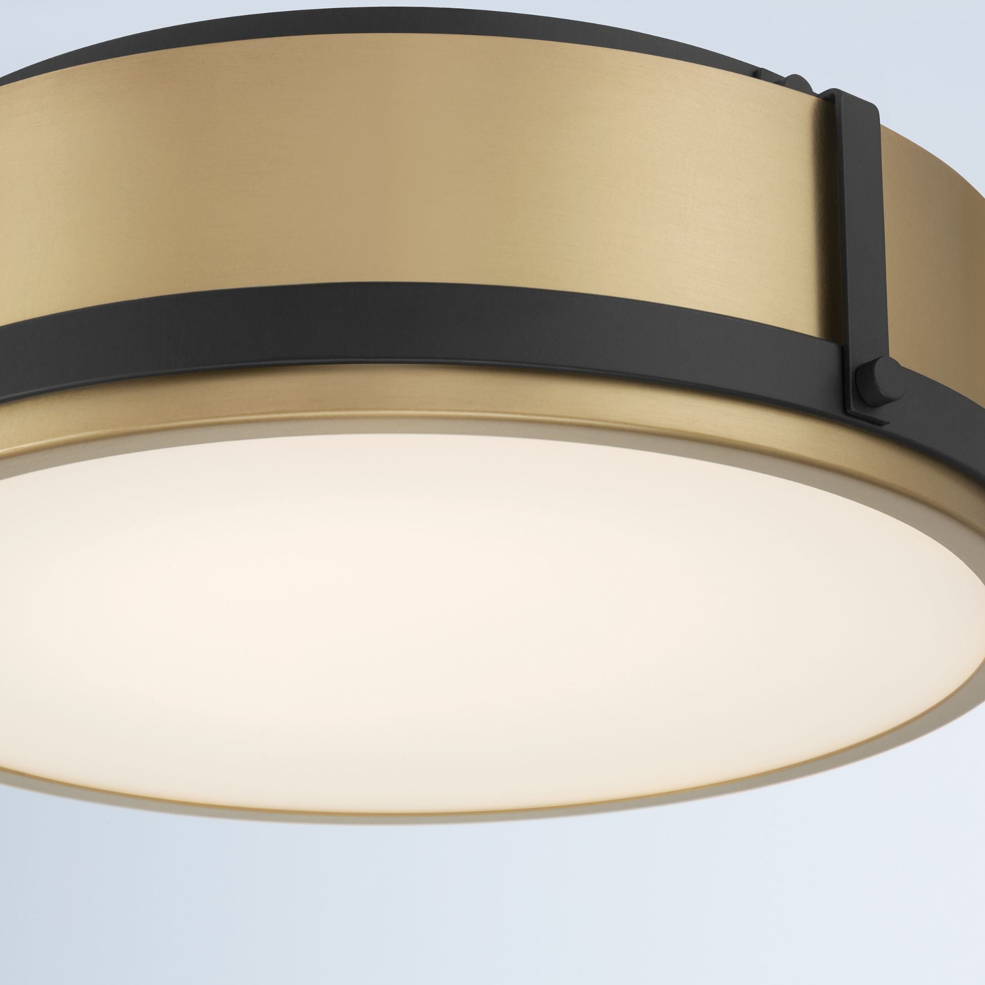 Minka-Lavery Lynca 13.75 in. LED Flush Mount, Legacy Brass & Dark Matte Black with Etched Opal Glass Drum