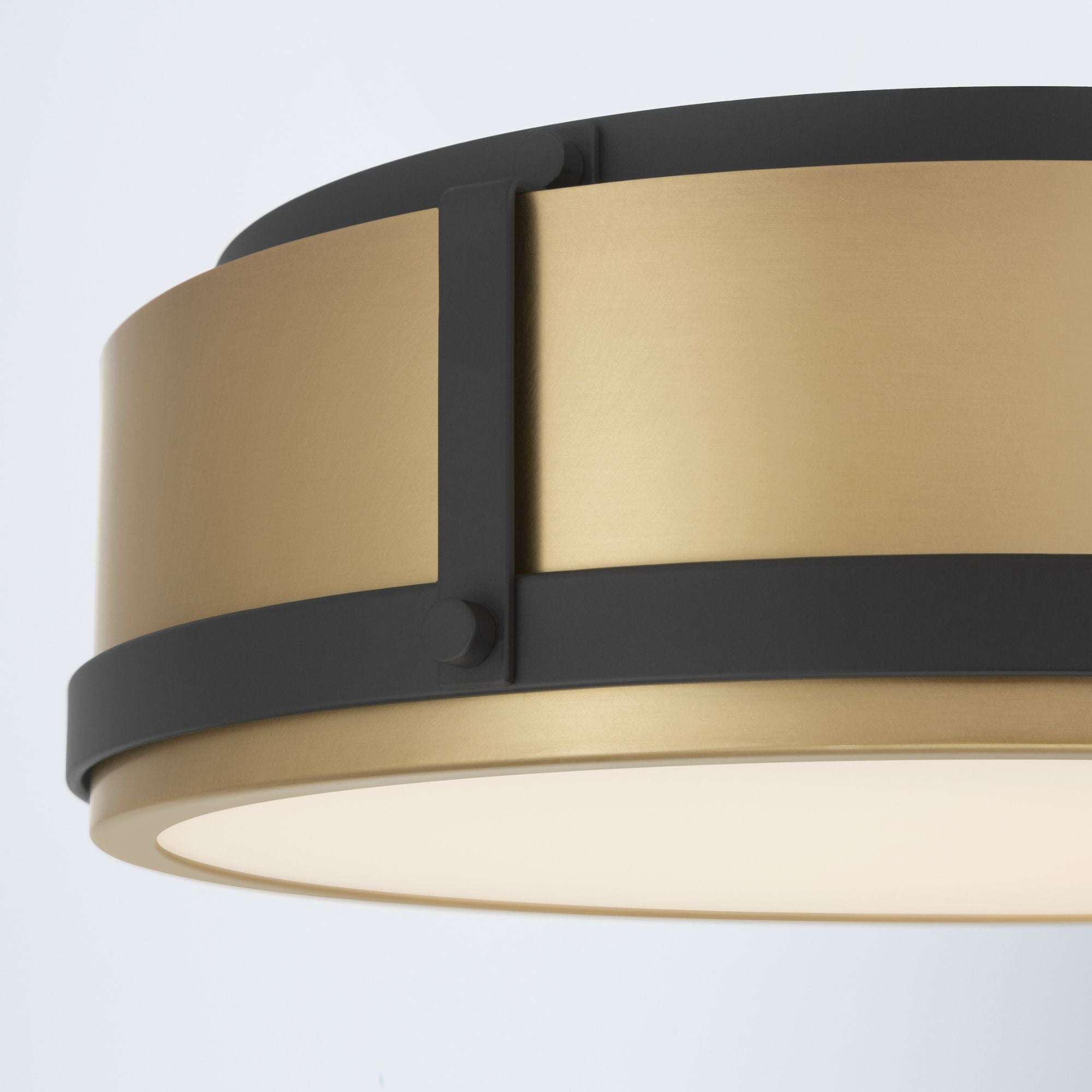 Minka-Lavery Lynca 13.75 in. LED Flush Mount, Legacy Brass & Dark Matte Black with Etched Opal Glass Drum