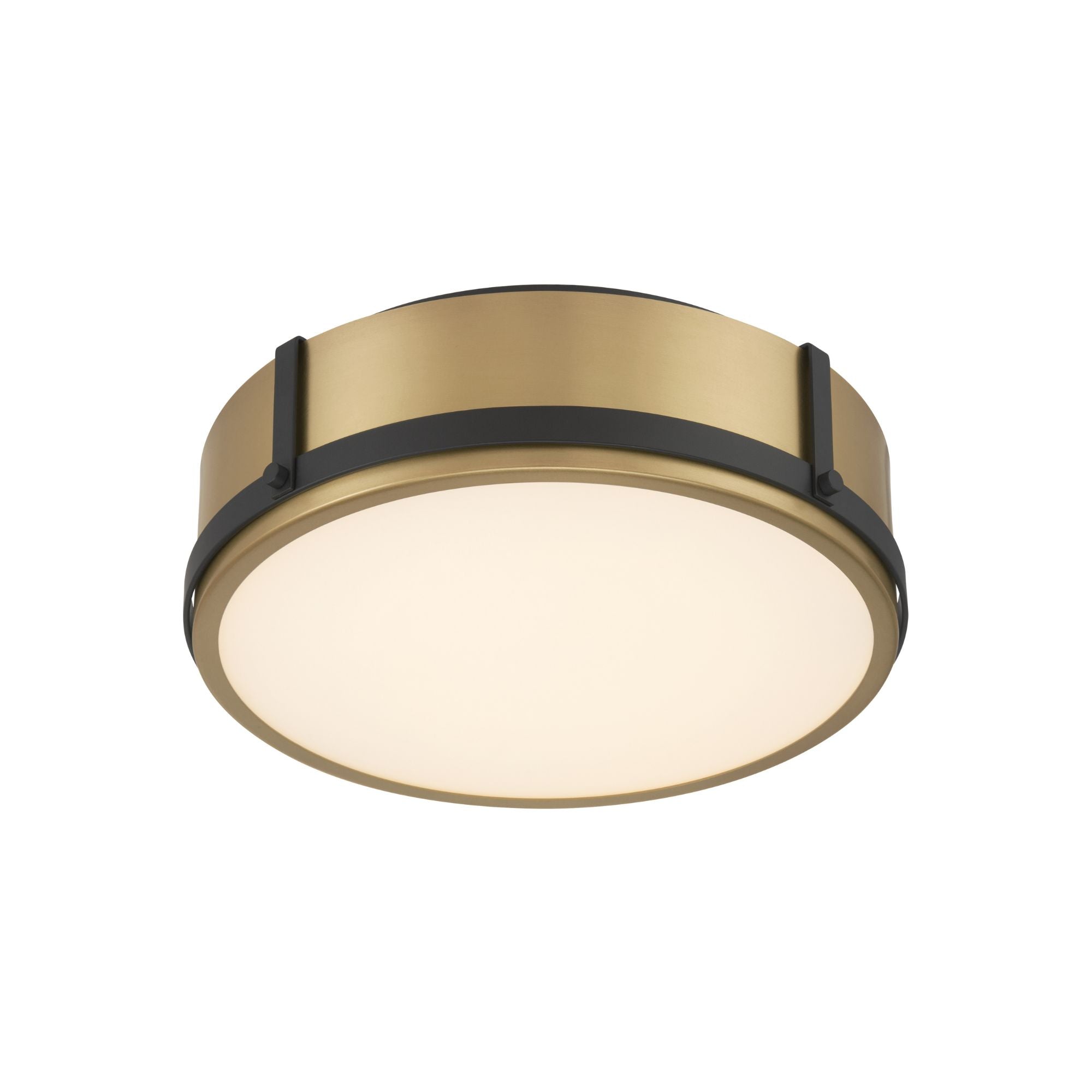 Minka-Lavery Lynca 13.75 in. LED Flush Mount, Legacy Brass & Dark Matte Black with Etched Opal Glass Drum
