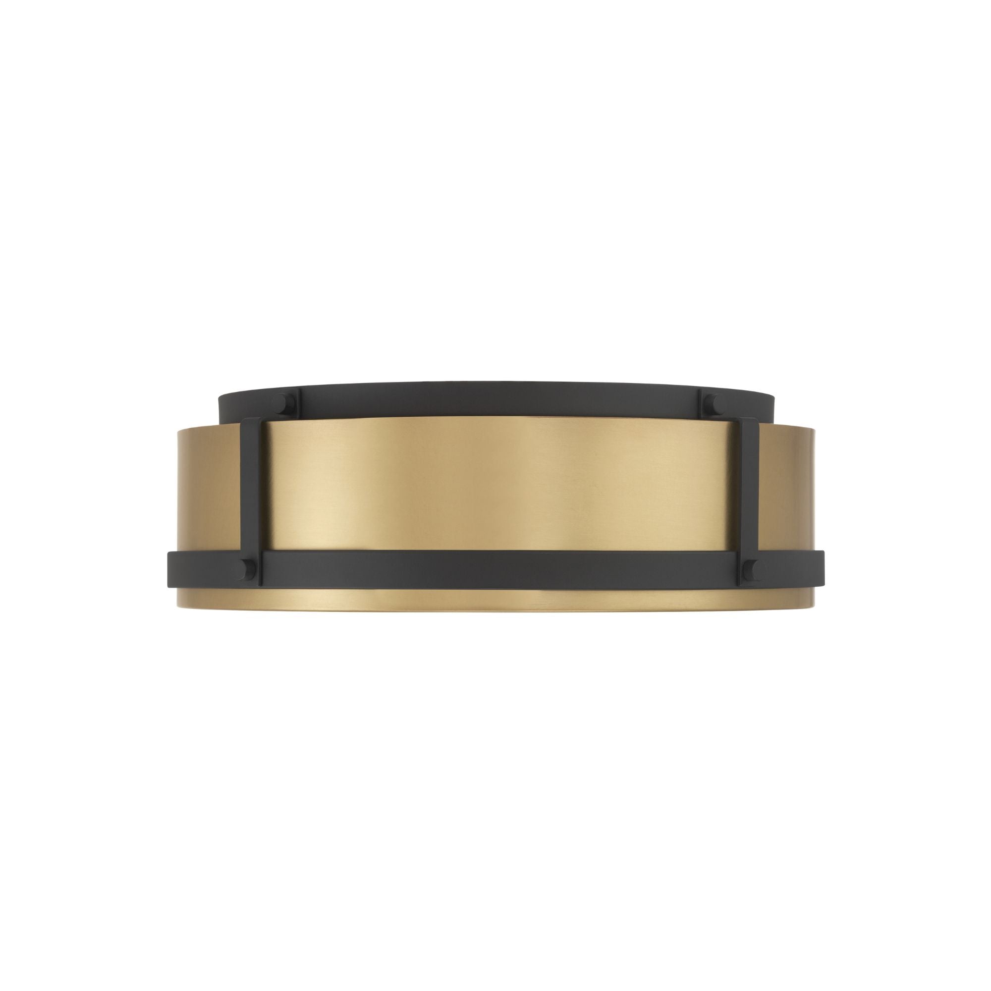 Minka-Lavery Lynca 13.75 in. LED Flush Mount, Legacy Brass & Dark Matte Black with Etched Opal Glass Drum