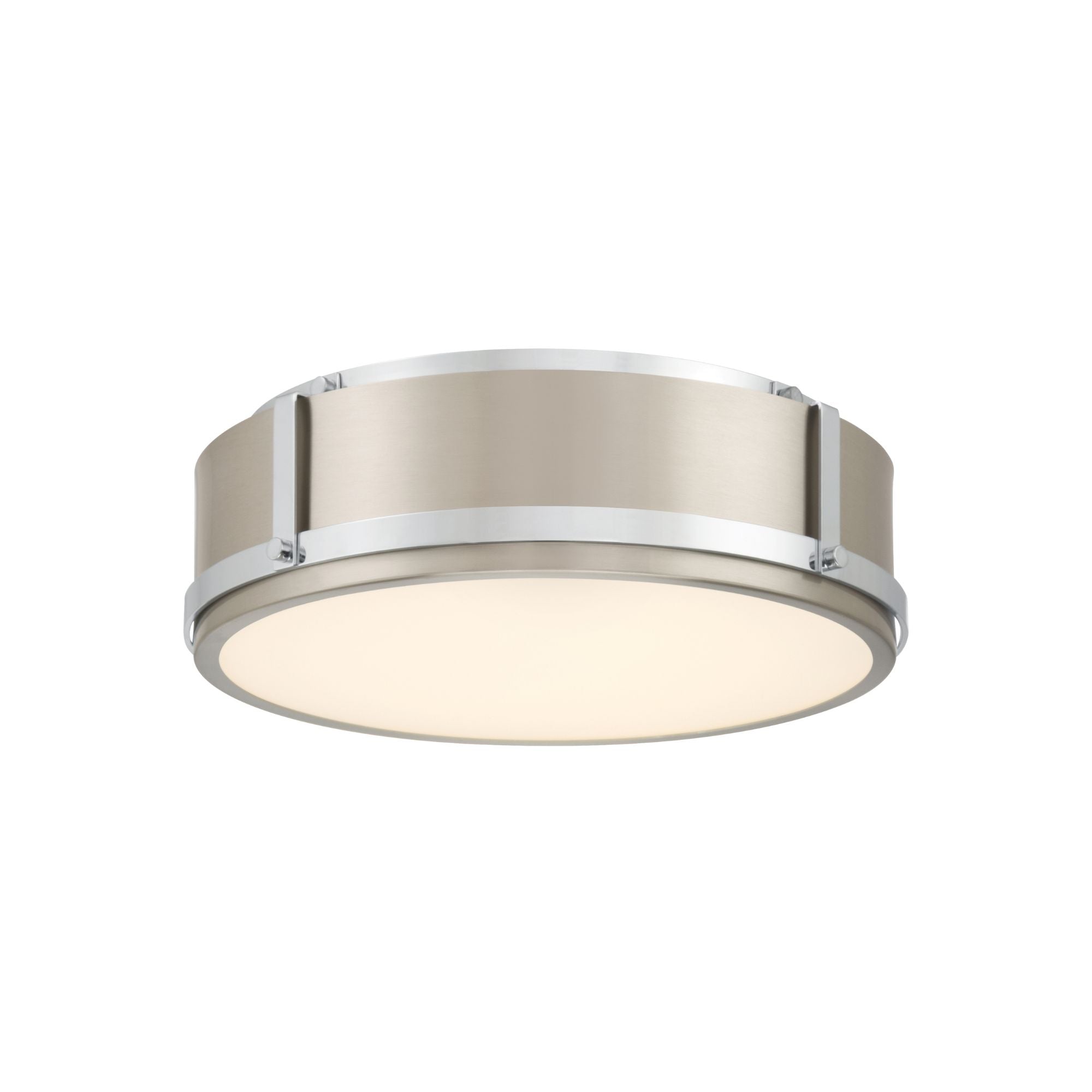 Minka-Lavery Lynca 13.75 in. LED Flush Mount, Chrome & Brushed Nickel with Etched Opal Glass Drum