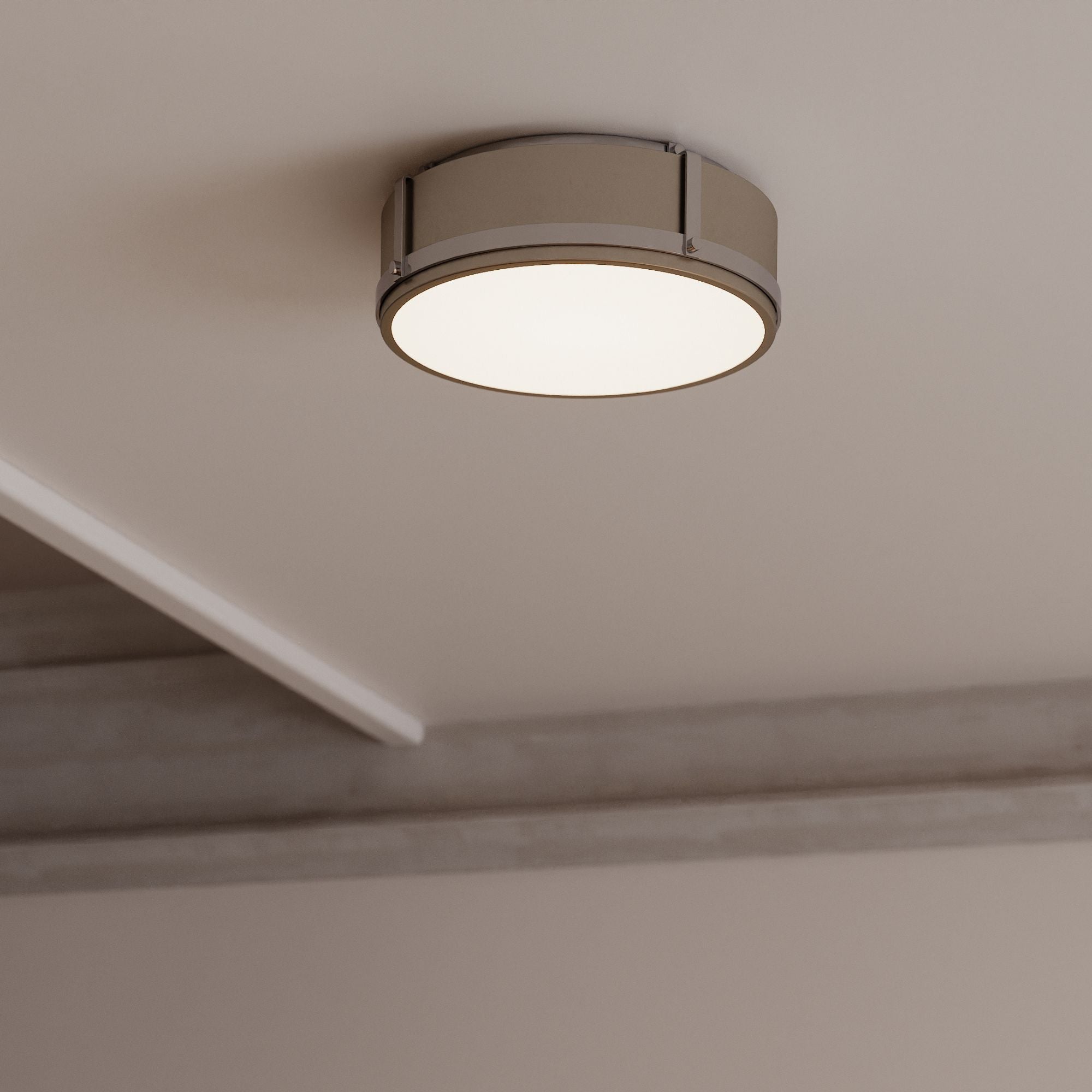 Minka-Lavery Lynca 13.75 in. LED Flush Mount, Chrome & Brushed Nickel with Etched Opal Glass Drum