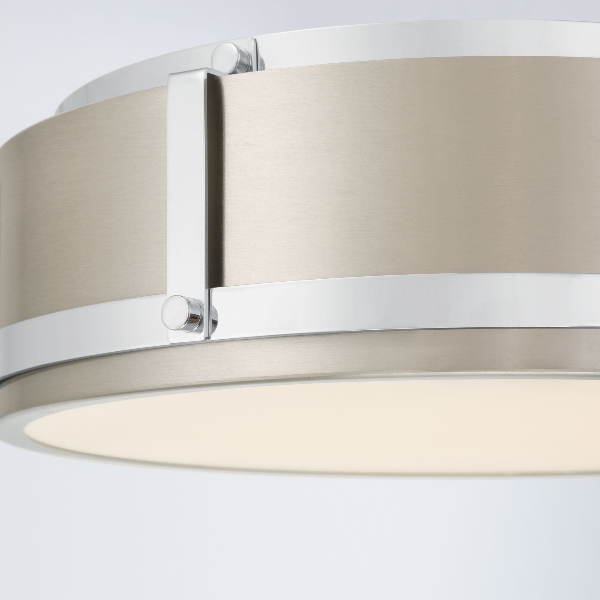 Minka-Lavery Lynca 13.75 in. LED Flush Mount, Chrome & Brushed Nickel with Etched Opal Glass Drum