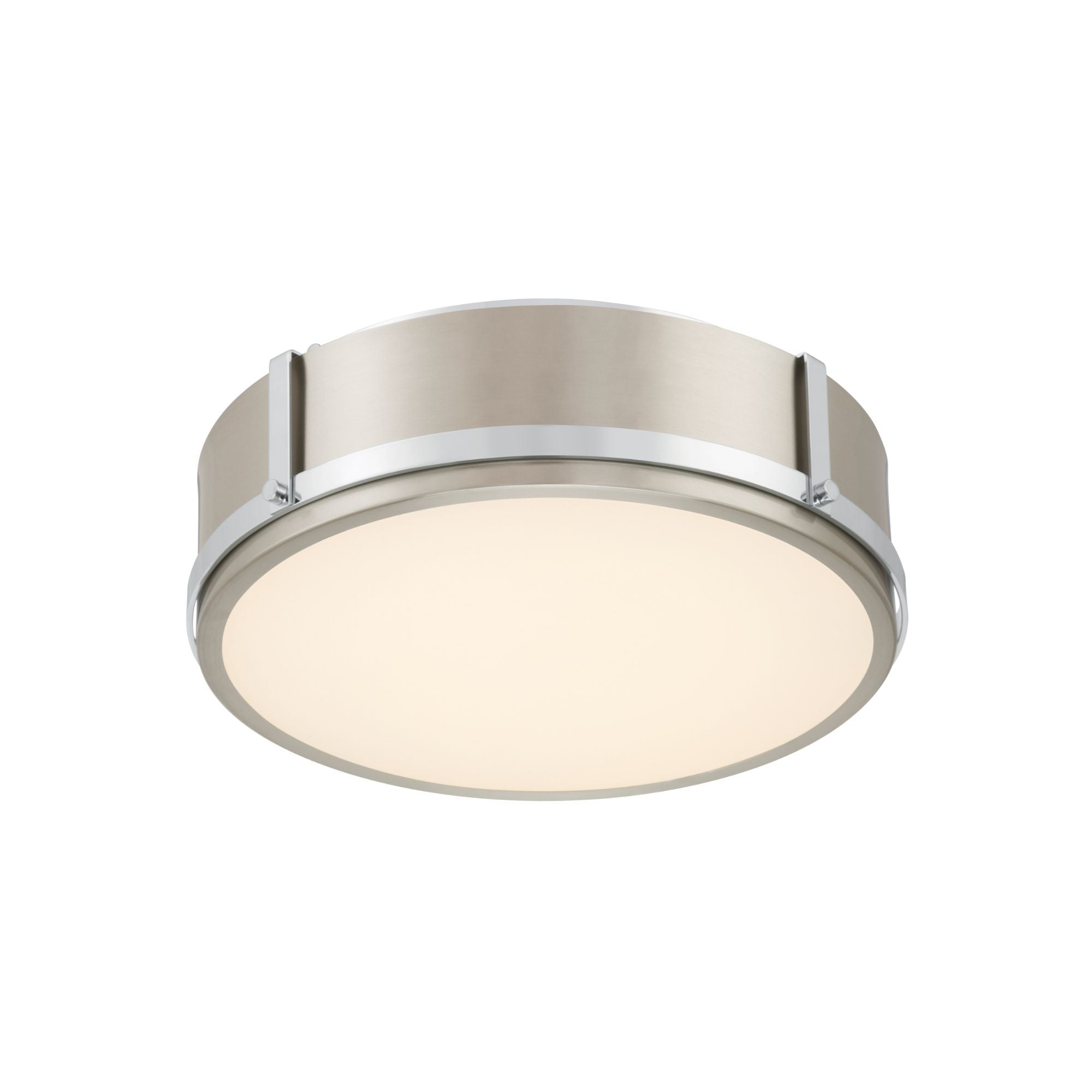 Minka-Lavery Lynca 13.75 in. LED Flush Mount, Chrome & Brushed Nickel with Etched Opal Glass Drum