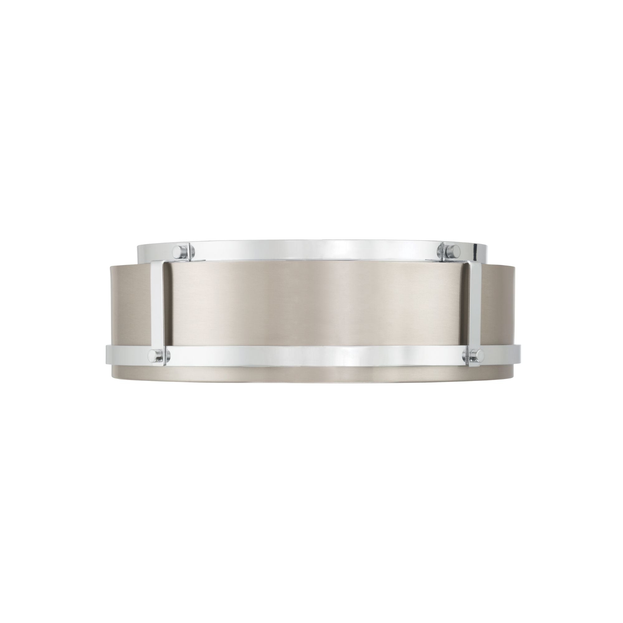 Minka-Lavery Lynca 13.75 in. LED Flush Mount, Chrome & Brushed Nickel with Etched Opal Glass Drum
