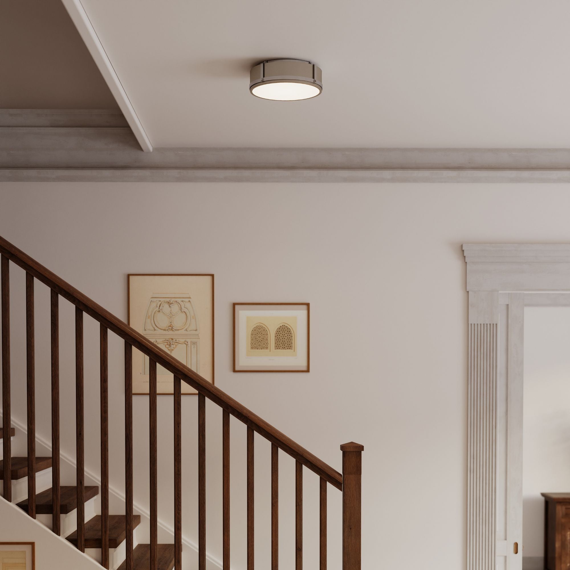 Minka-Lavery Lynca 13.75 in. LED Flush Mount, Chrome & Brushed Nickel with Etched Opal Glass Drum