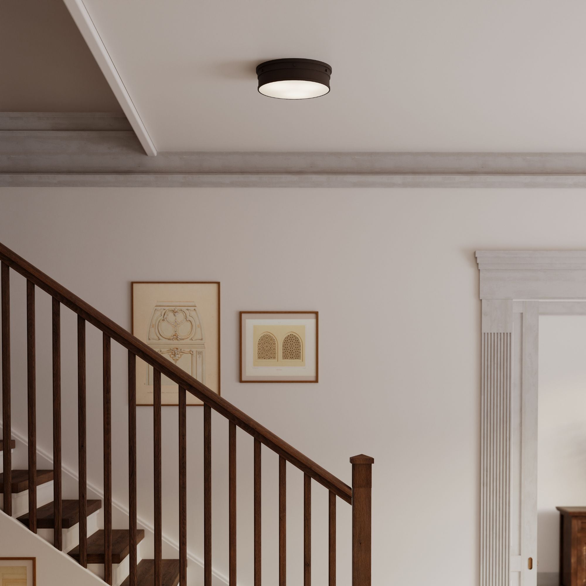 Minka-Lavery Marnex 13 in. LED Flush Mount, Plated Dark Bronze with Etched Opal Glass