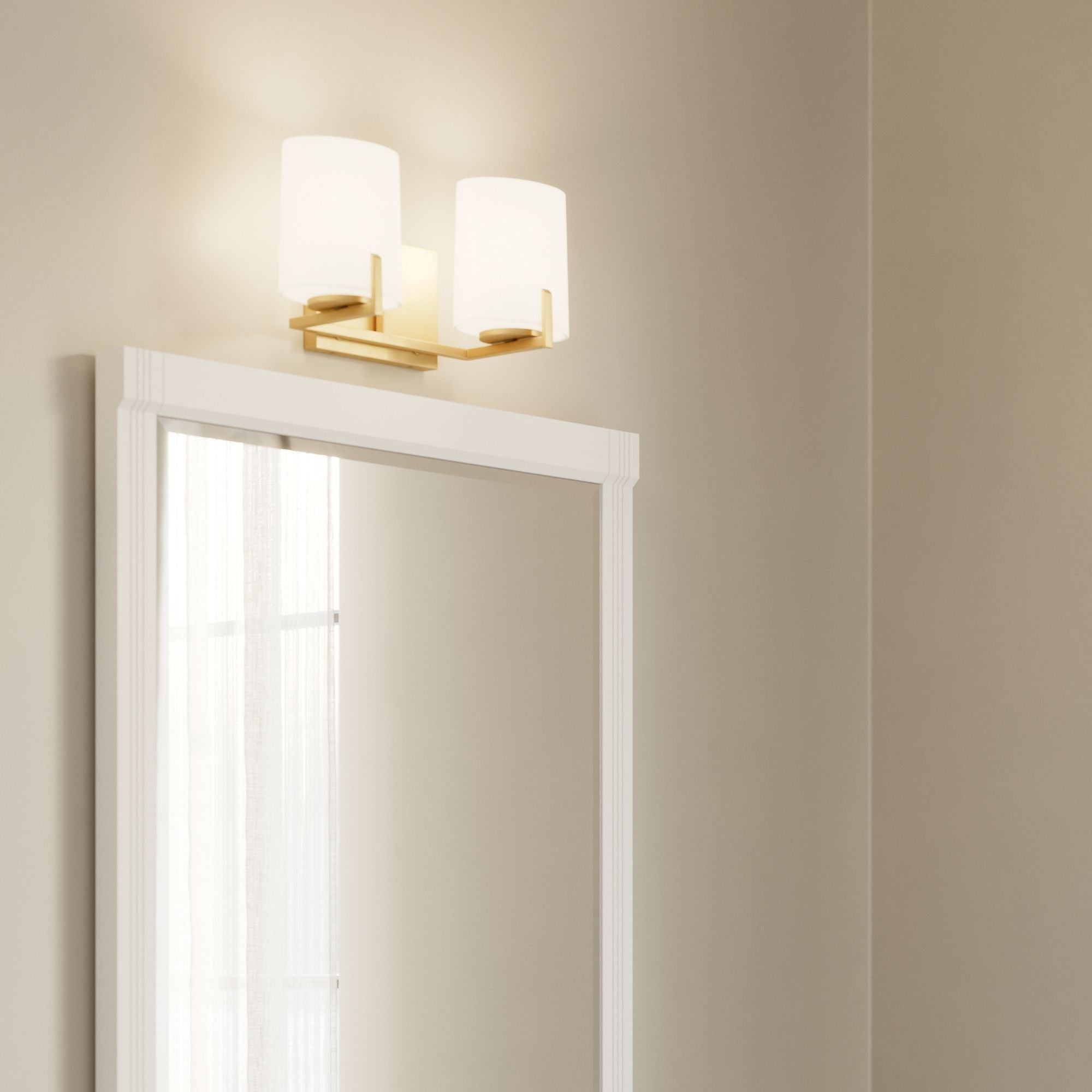 Minka-Lavery Mirelle 16 in. 2-Light Vanity, Legacy Brass with Etched Opal Glass Oval Shades
