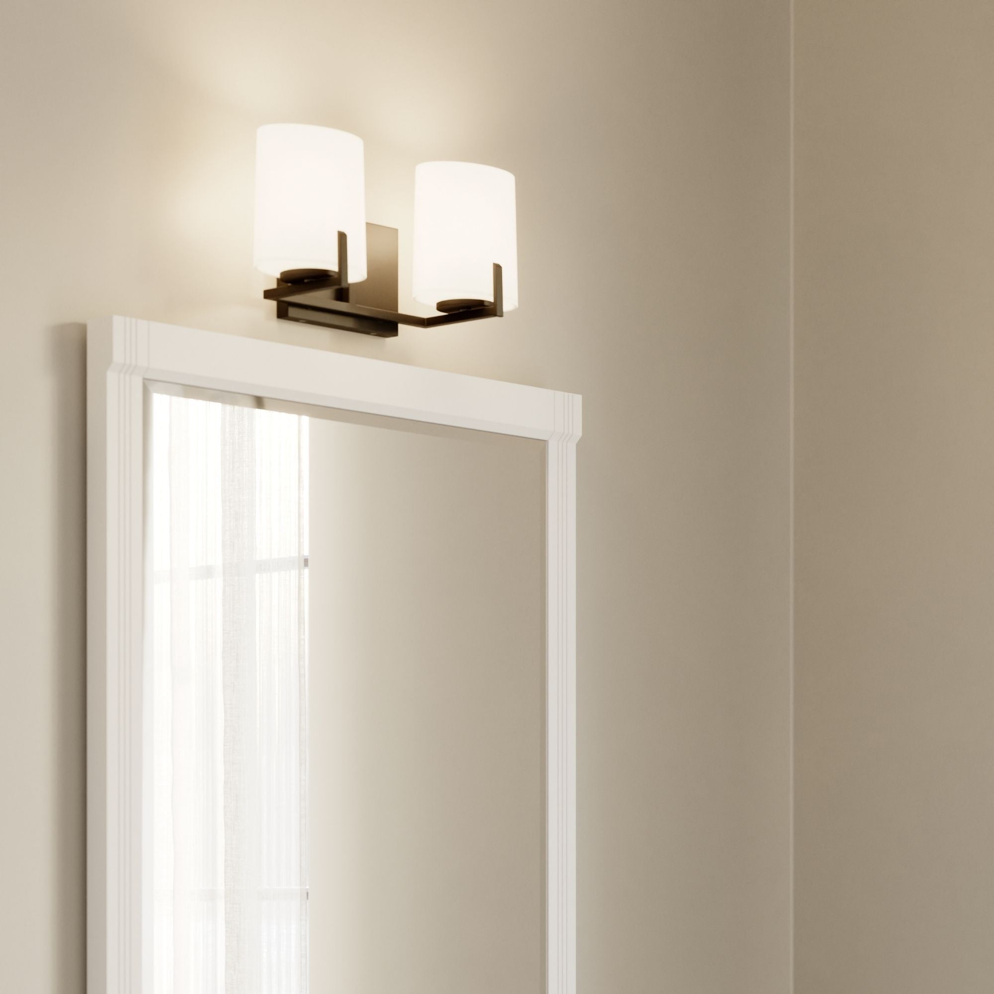 Minka-Lavery Mirelle 16 in. 2-Light Vanity, Dark Matte Black with Etched Opal Glass