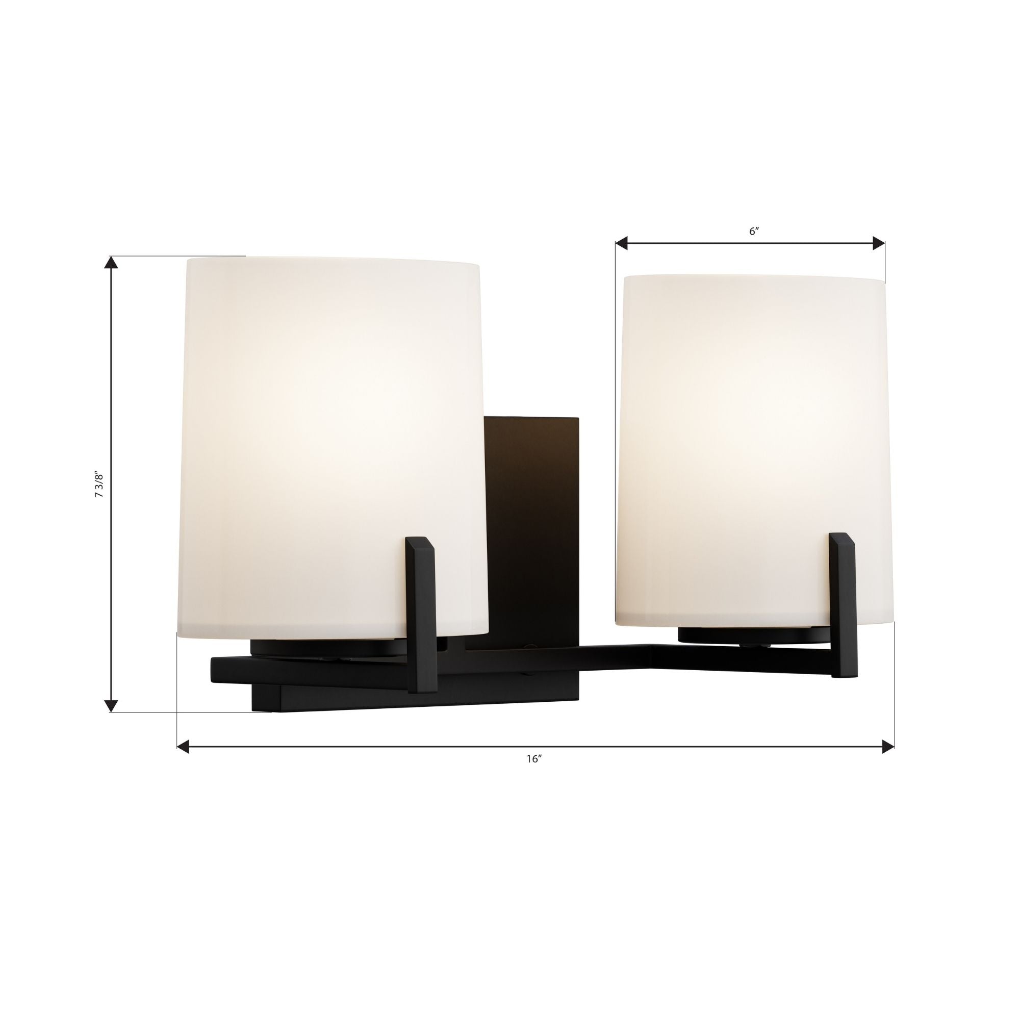 Minka-Lavery Mirelle 16 in. 2-Light Vanity, Dark Matte Black with Etched Opal Glass