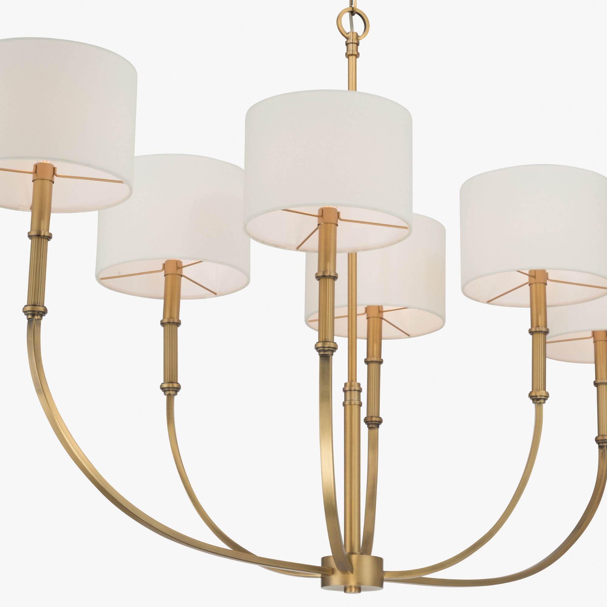 Minka-Lavery Molvene 48 in. 6-Light Linear Chandelier, Legacy Brass with White Linen Drum Shades