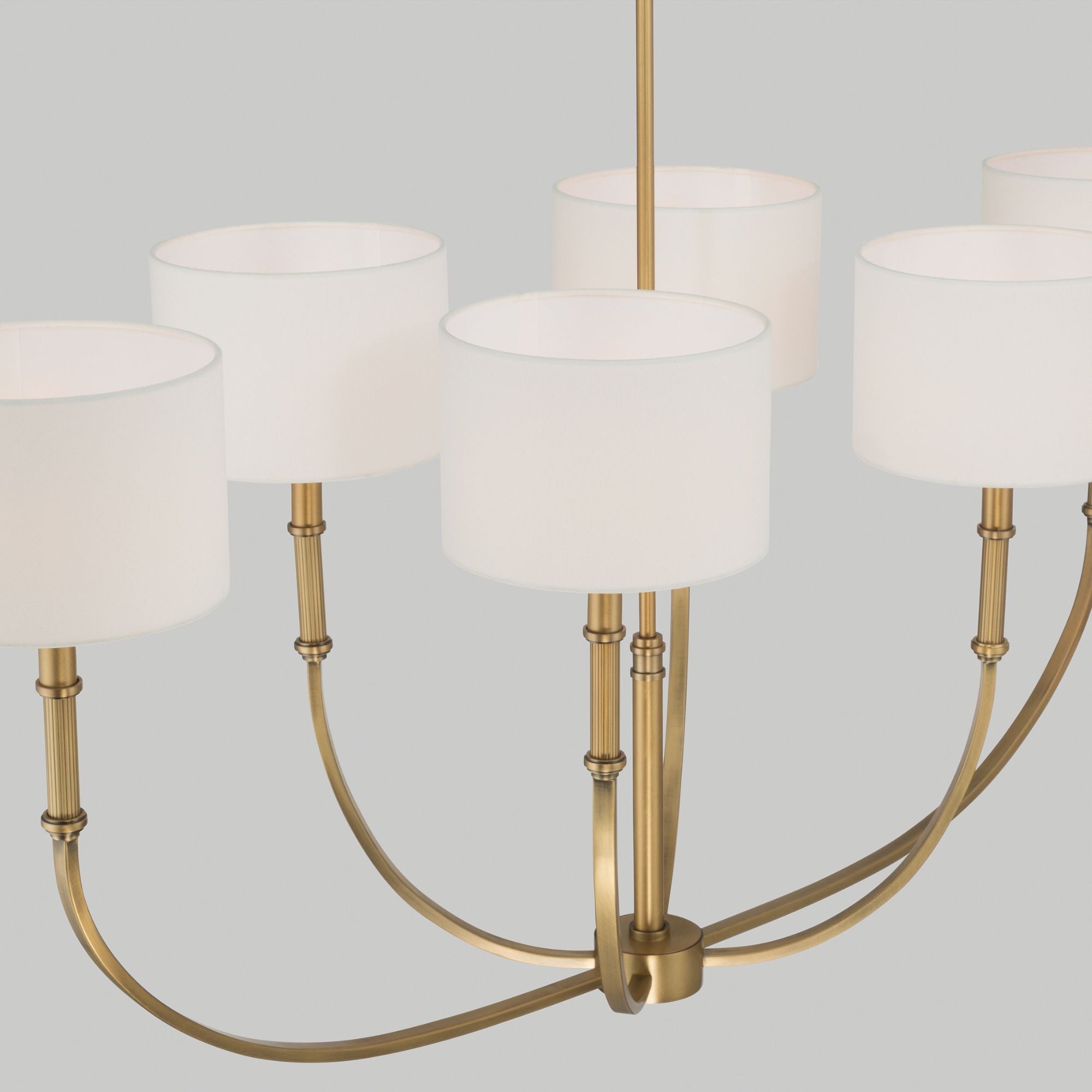 Minka-Lavery Molvene 48 in. 6-Light Linear Chandelier, Legacy Brass with White Linen Drum Shades