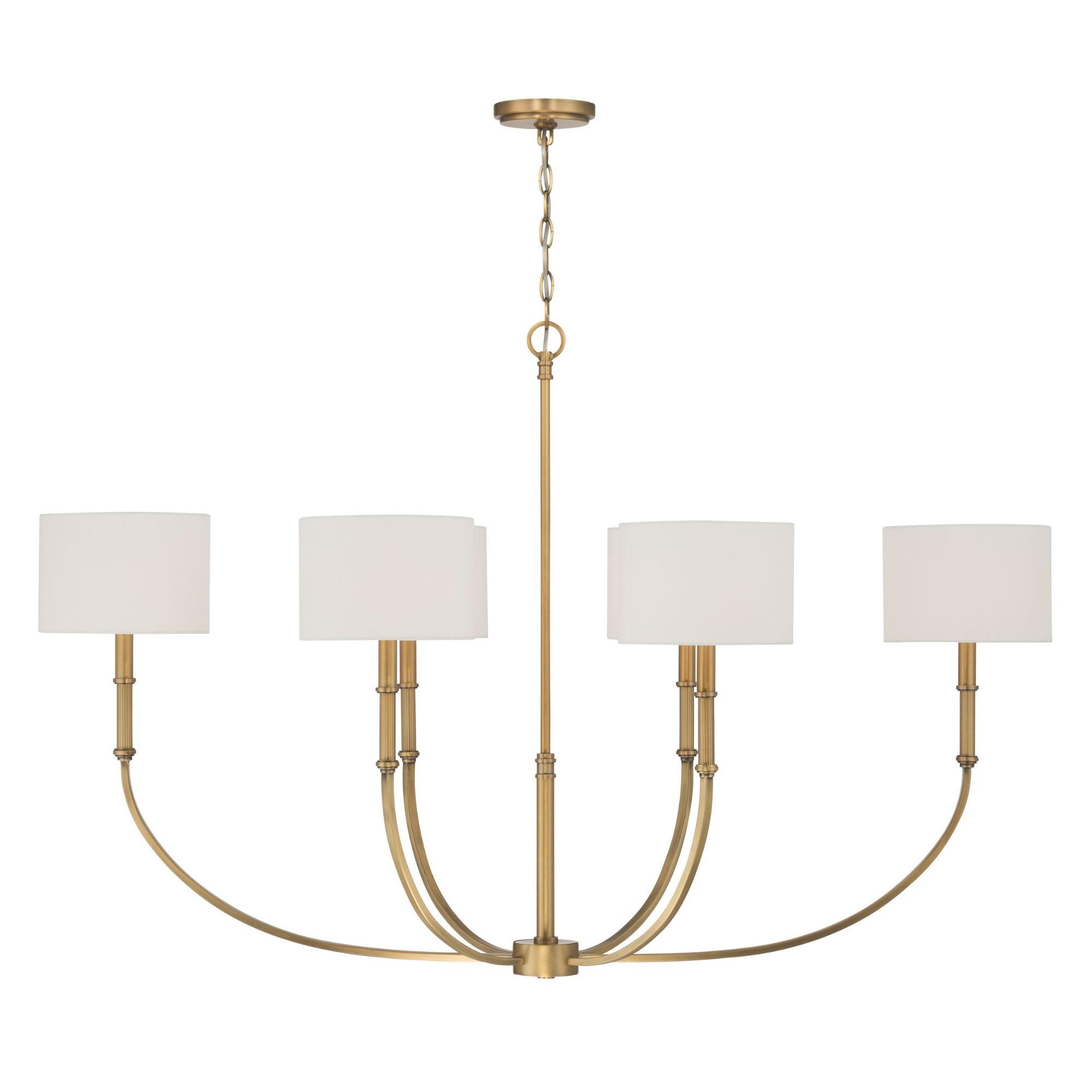 Minka-Lavery Molvene 48 in. 6-Light Linear Chandelier, Legacy Brass with White Linen Drum Shades