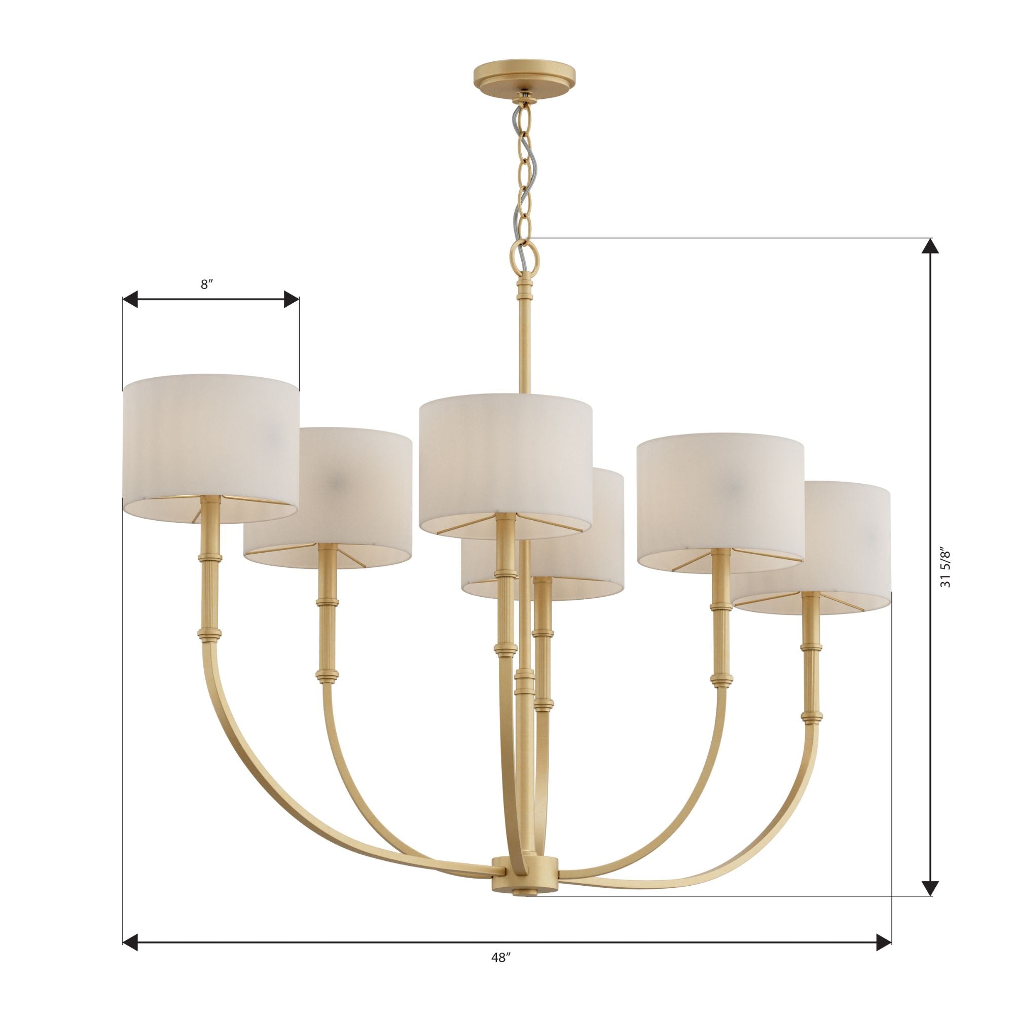 Minka-Lavery Molvene 48 in. 6-Light Linear Chandelier, Legacy Brass with White Linen Drum Shades