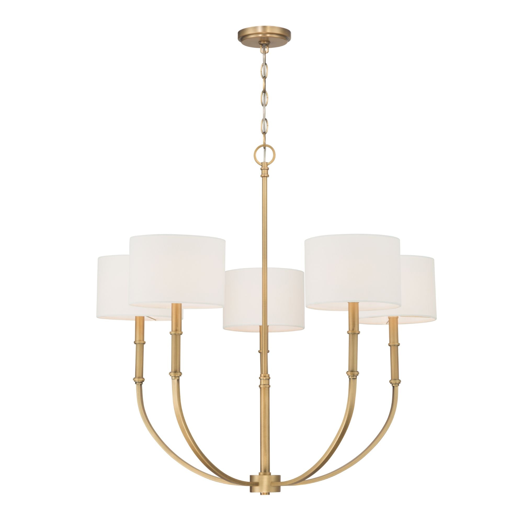 Minka-Lavery Molvene 33 in. 5-Light Chandelier, Legacy Brass with White Linen Shades