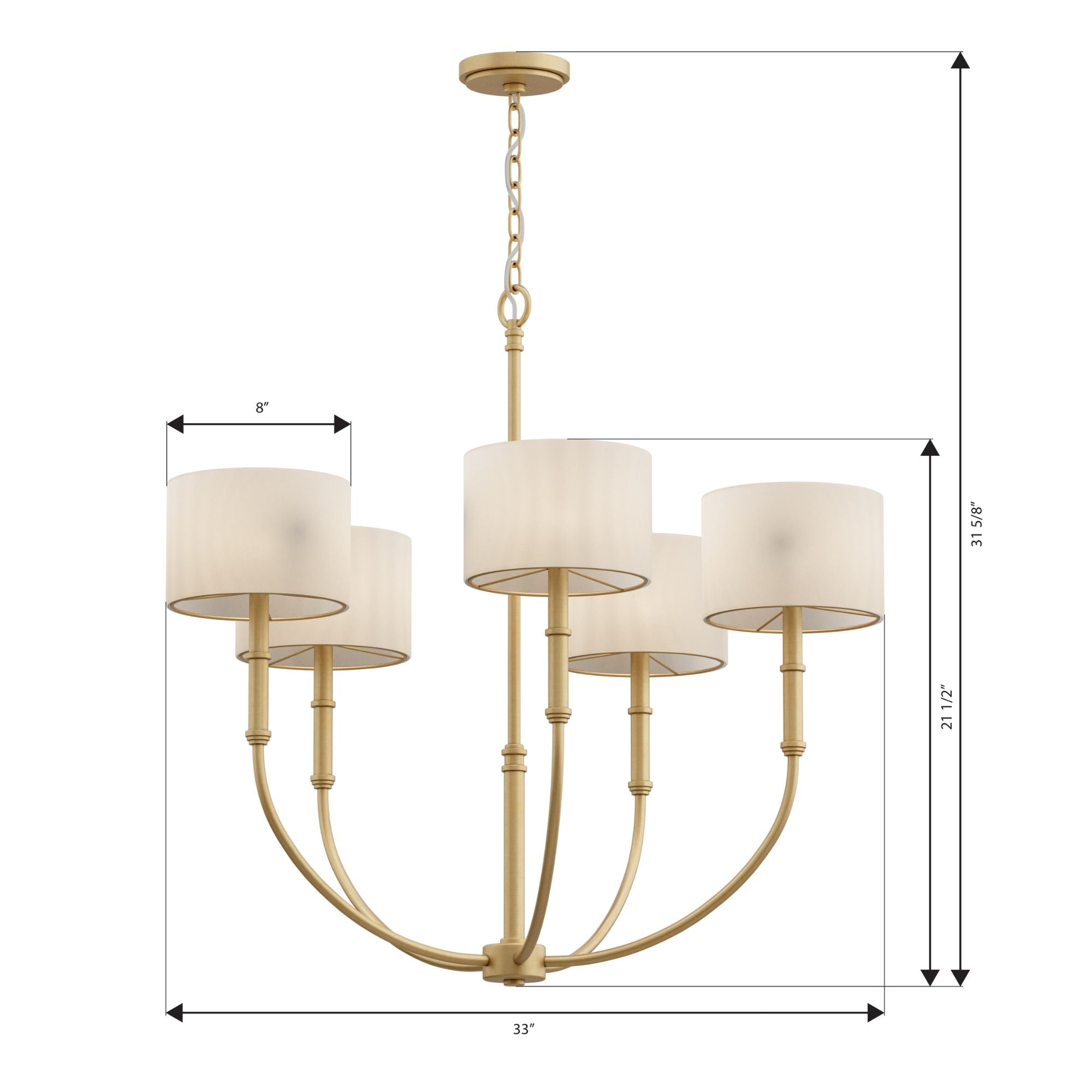 Minka-Lavery Molvene 33 in. 5-Light Chandelier, Legacy Brass with White Linen Shades