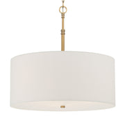 Minka-Lavery Molvene 24 in. 3-Light Pendant, Legacy Brass with White Linen Drum Shade