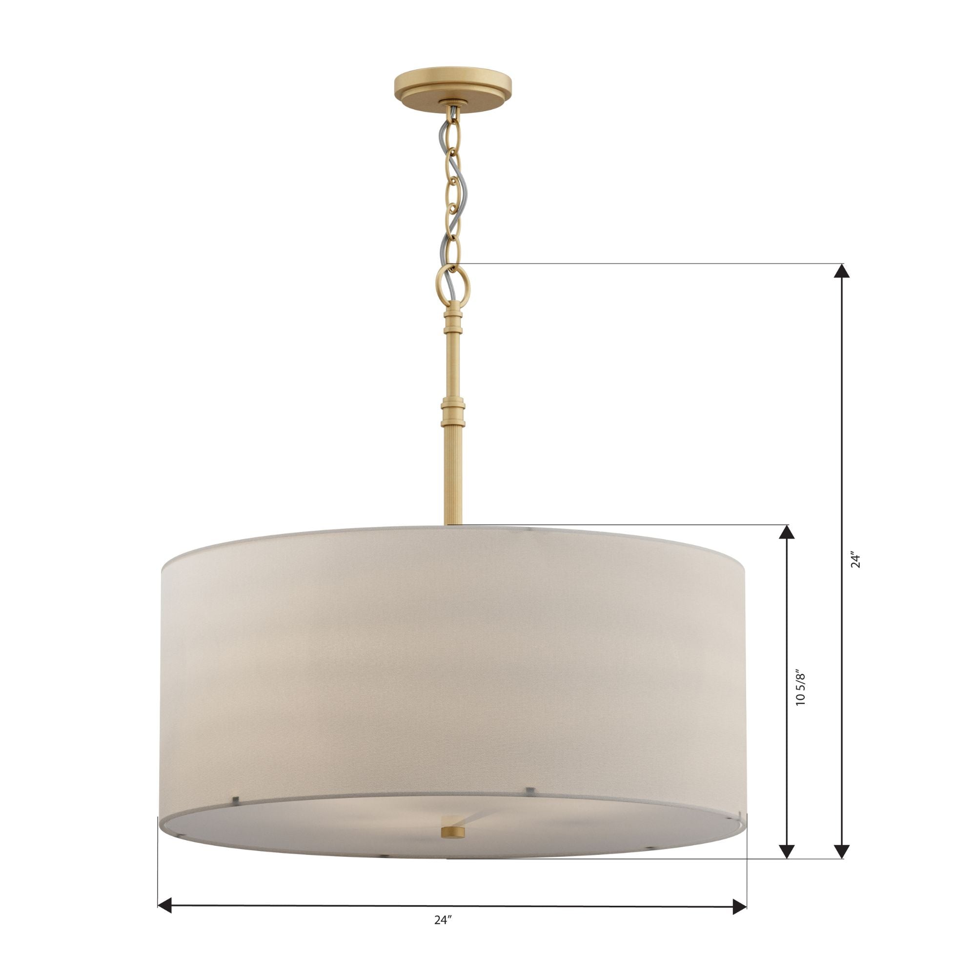 Minka-Lavery Molvene 24 in. 3-Light Pendant, Legacy Brass with White Linen Drum Shade