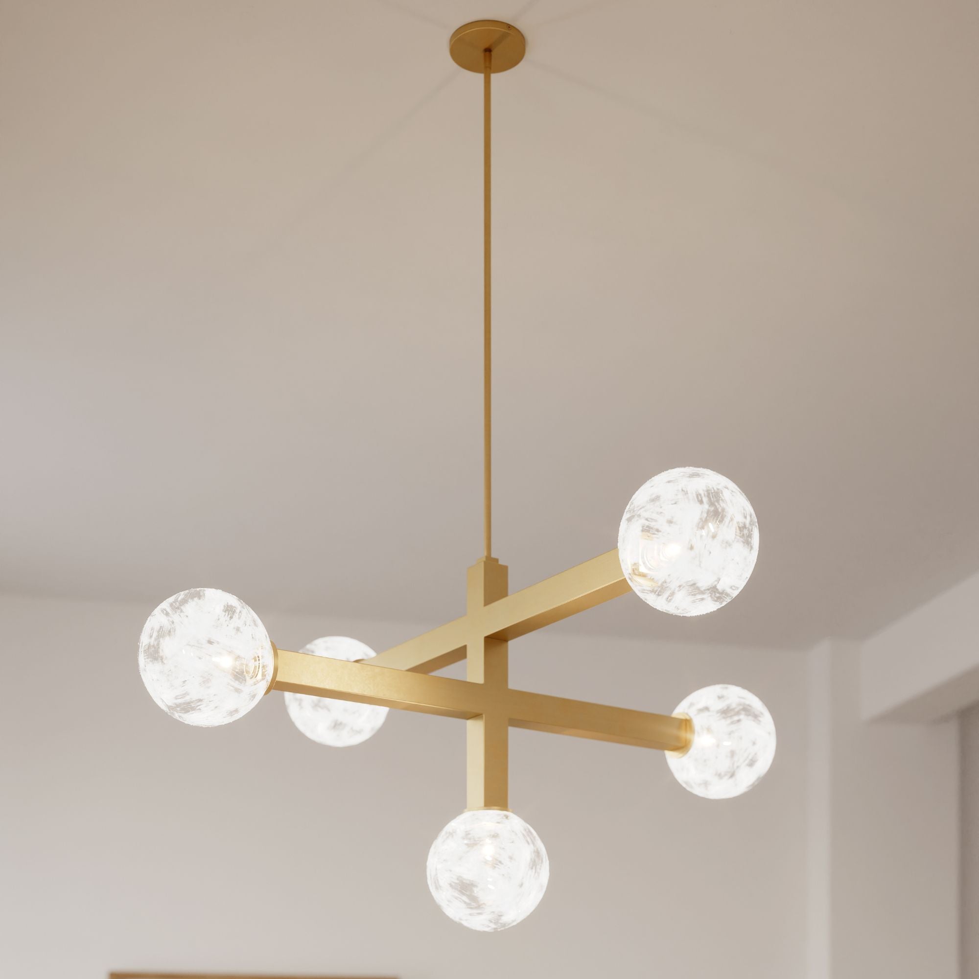 Minka-Lavery Narra 47 in. 5-Light Chandelier, Legacy Brass with White Bubble Glass