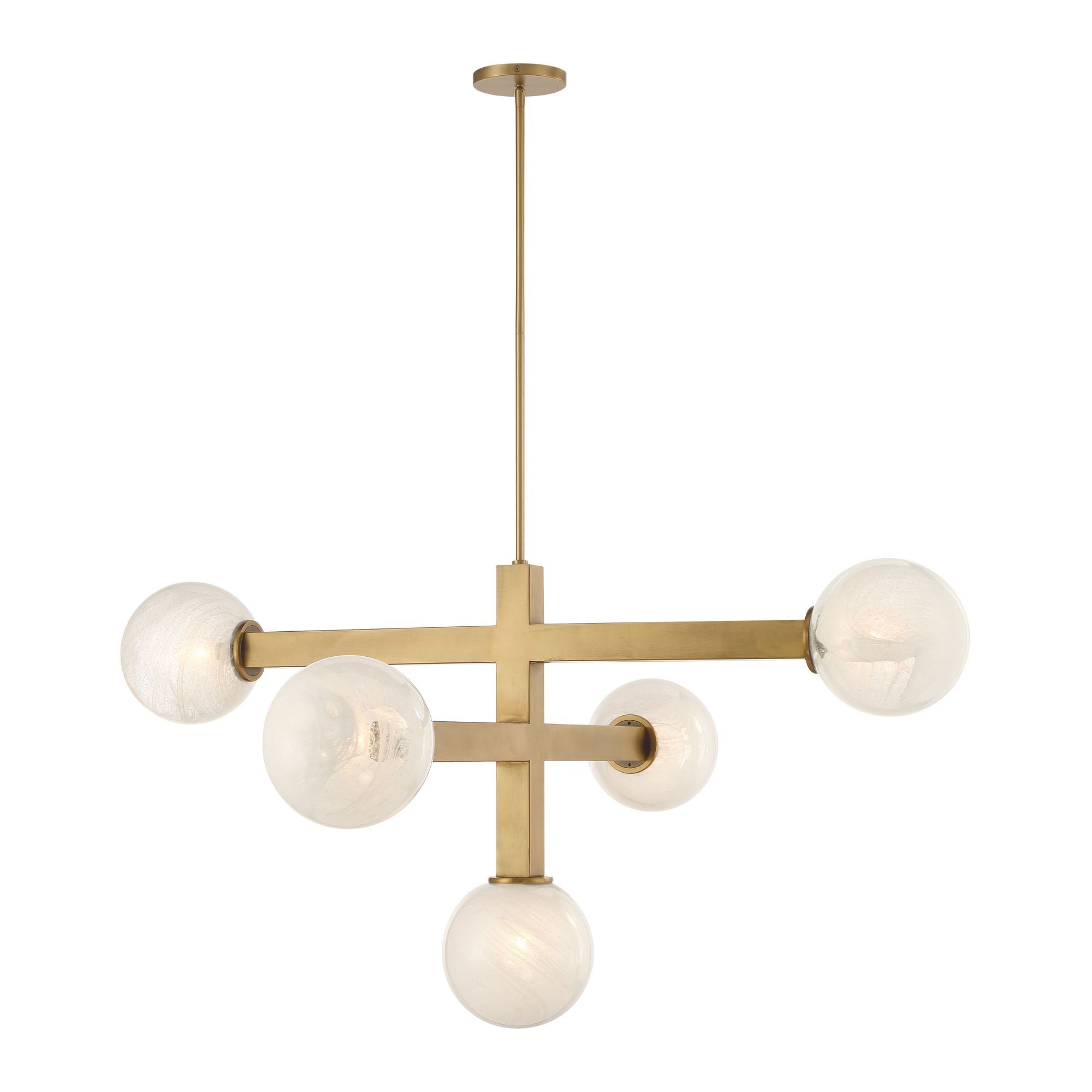 Minka-Lavery Narra 47 in. 5-Light Chandelier, Legacy Brass with White Bubble Glass