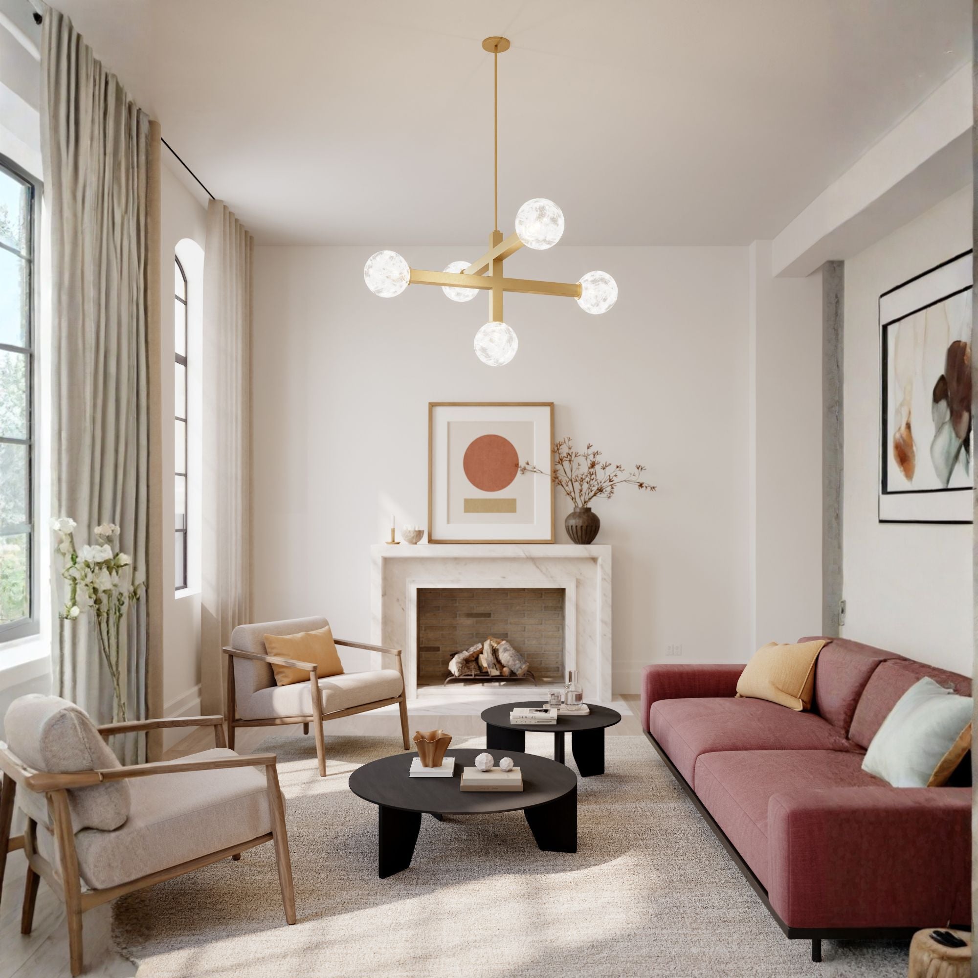 Minka-Lavery Narra 47 in. 5-Light Chandelier, Legacy Brass with White Bubble Glass