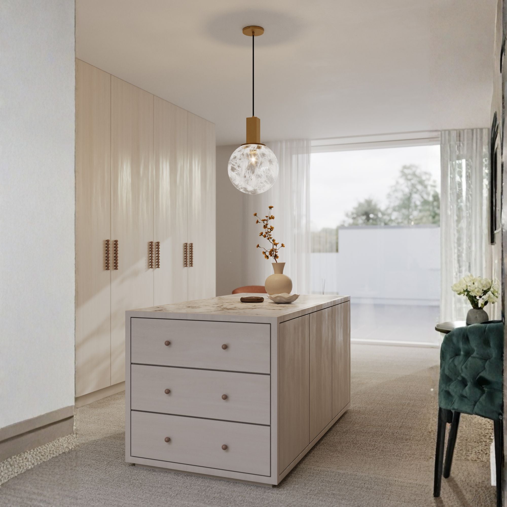 Minka-Lavery Narra 18.25 in. Pendant Light, Legacy Brass with White Bubble Glass Globe