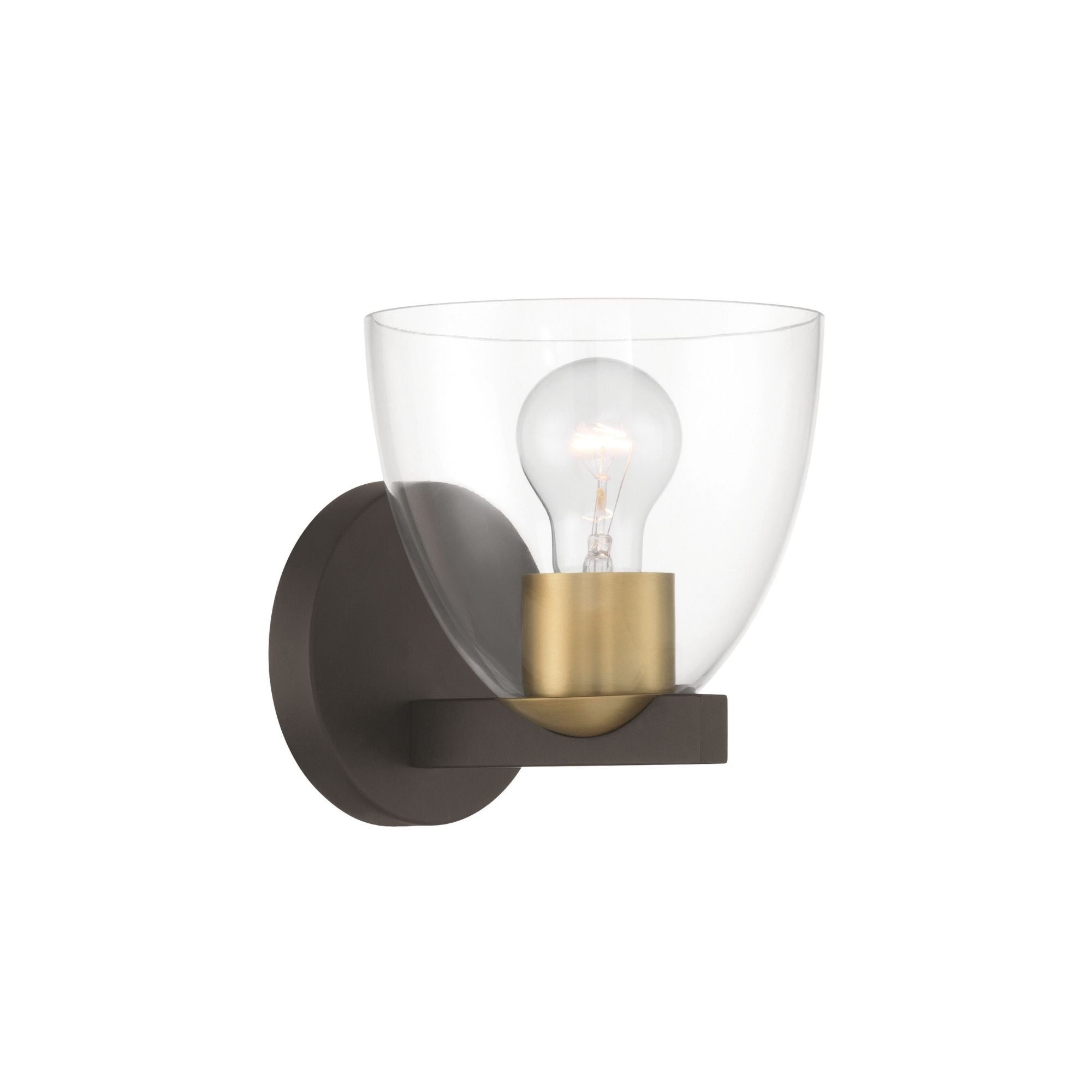 Minka-Lavery Noellea 7.5 in. Bathroom Vanity Light, Dark Bronze & Legacy Brass with Clear Tapered Glass