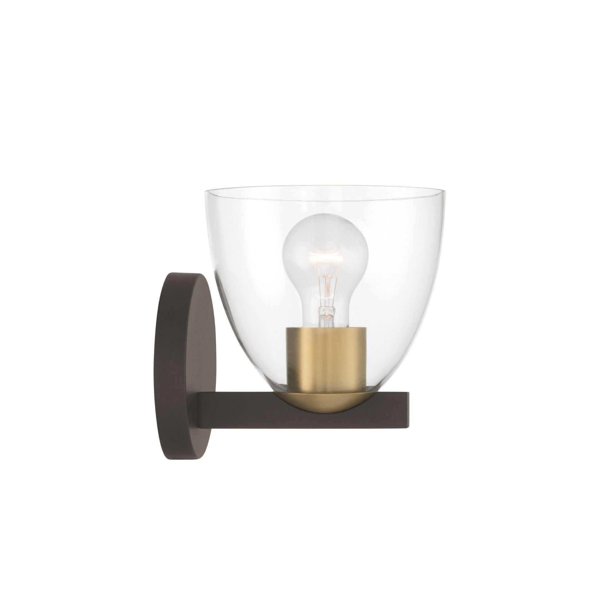 Minka-Lavery Noellea 7.5 in. Bathroom Vanity Light, Dark Bronze & Legacy Brass with Clear Tapered Glass
