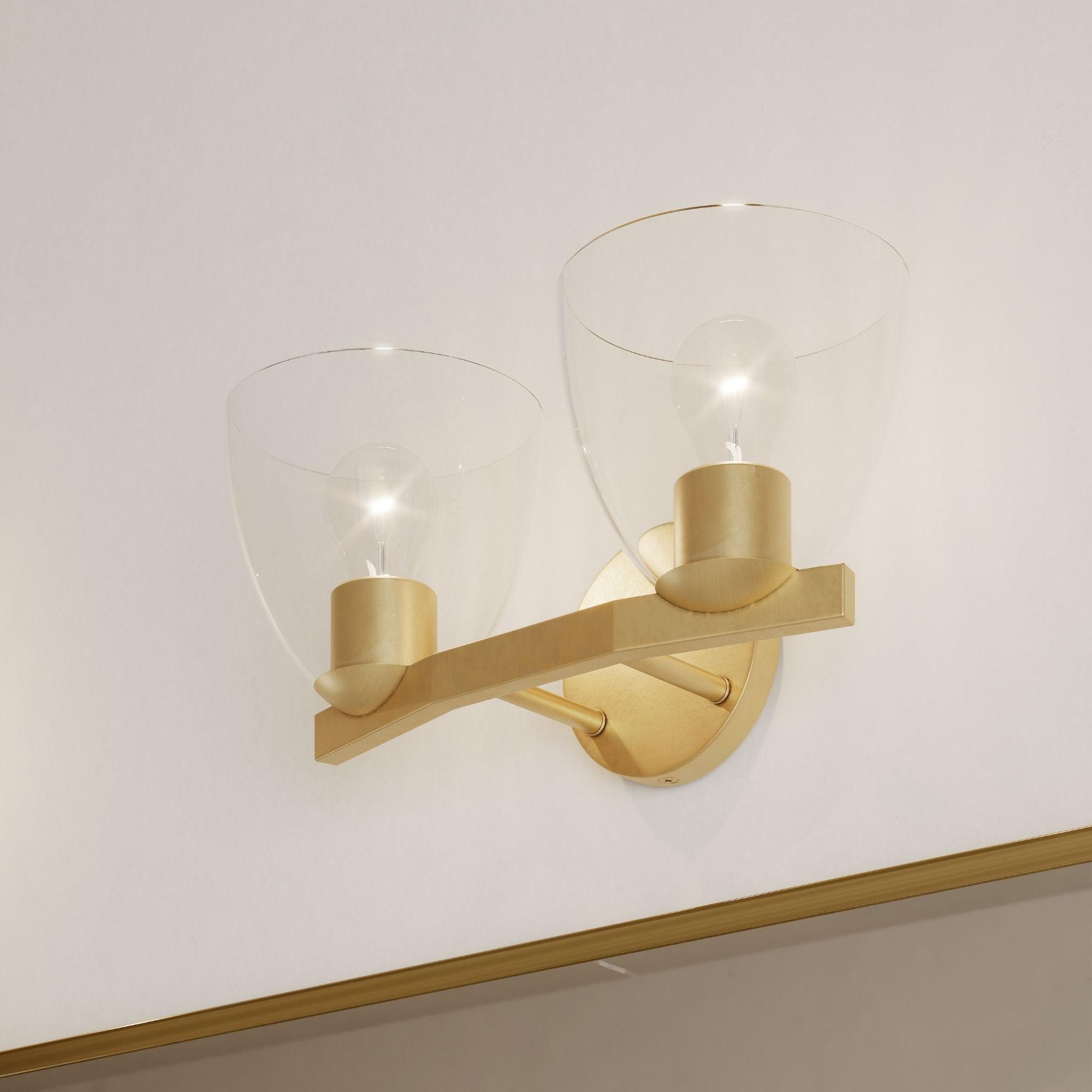 Minka-Lavery Noellea 15.25 in. 2-Light Vanity, Legacy Brass with Clear Tapered Glass