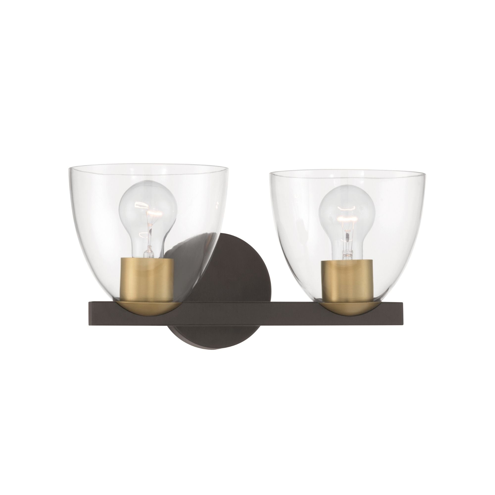 Minka-Lavery Noellea 15.25 in. 2-Light Vanity, Dark Bronze & Legacy Brass with Clear Tapered Glass