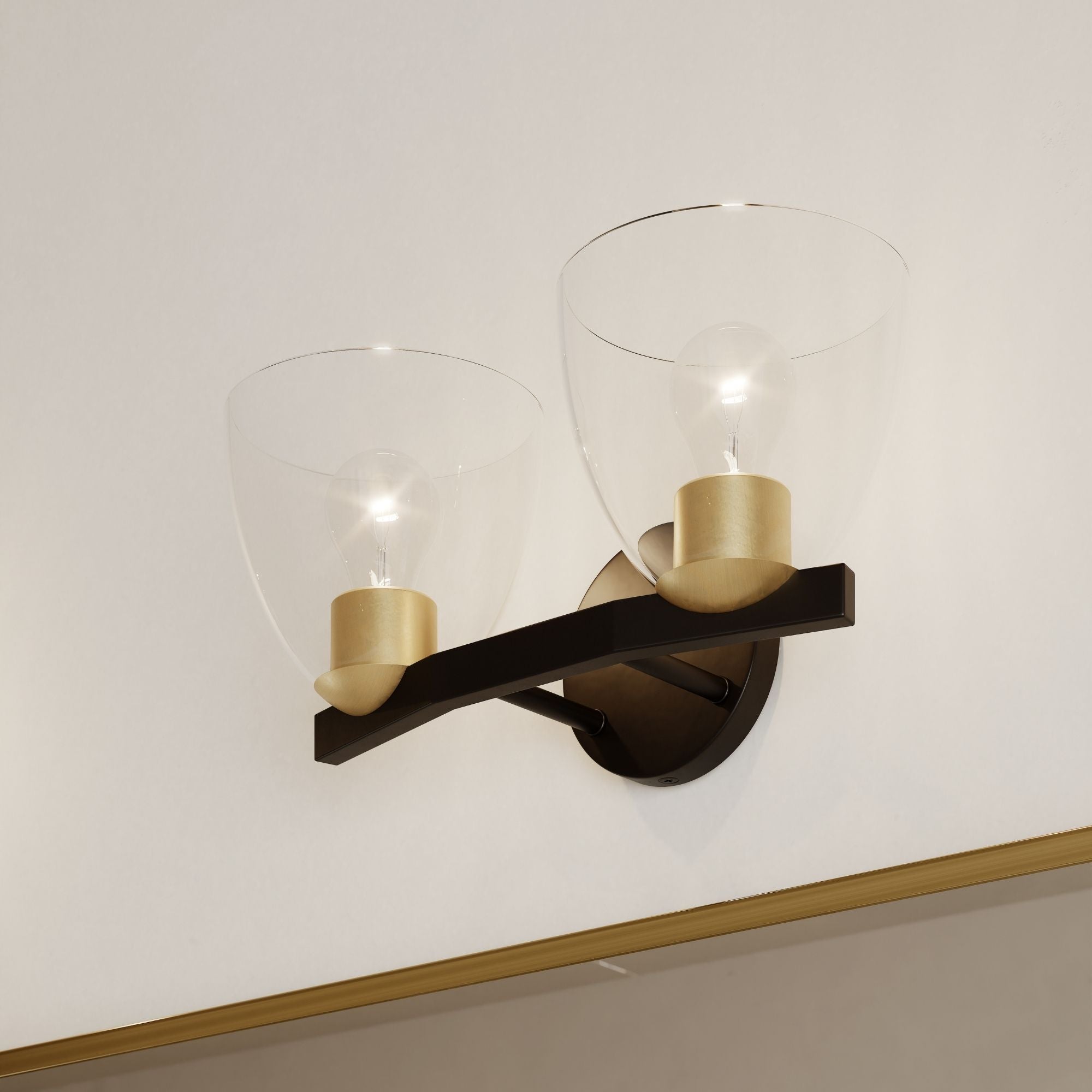 Minka-Lavery Noellea 15.25 in. 2-Light Vanity, Dark Bronze & Legacy Brass with Clear Tapered Glass