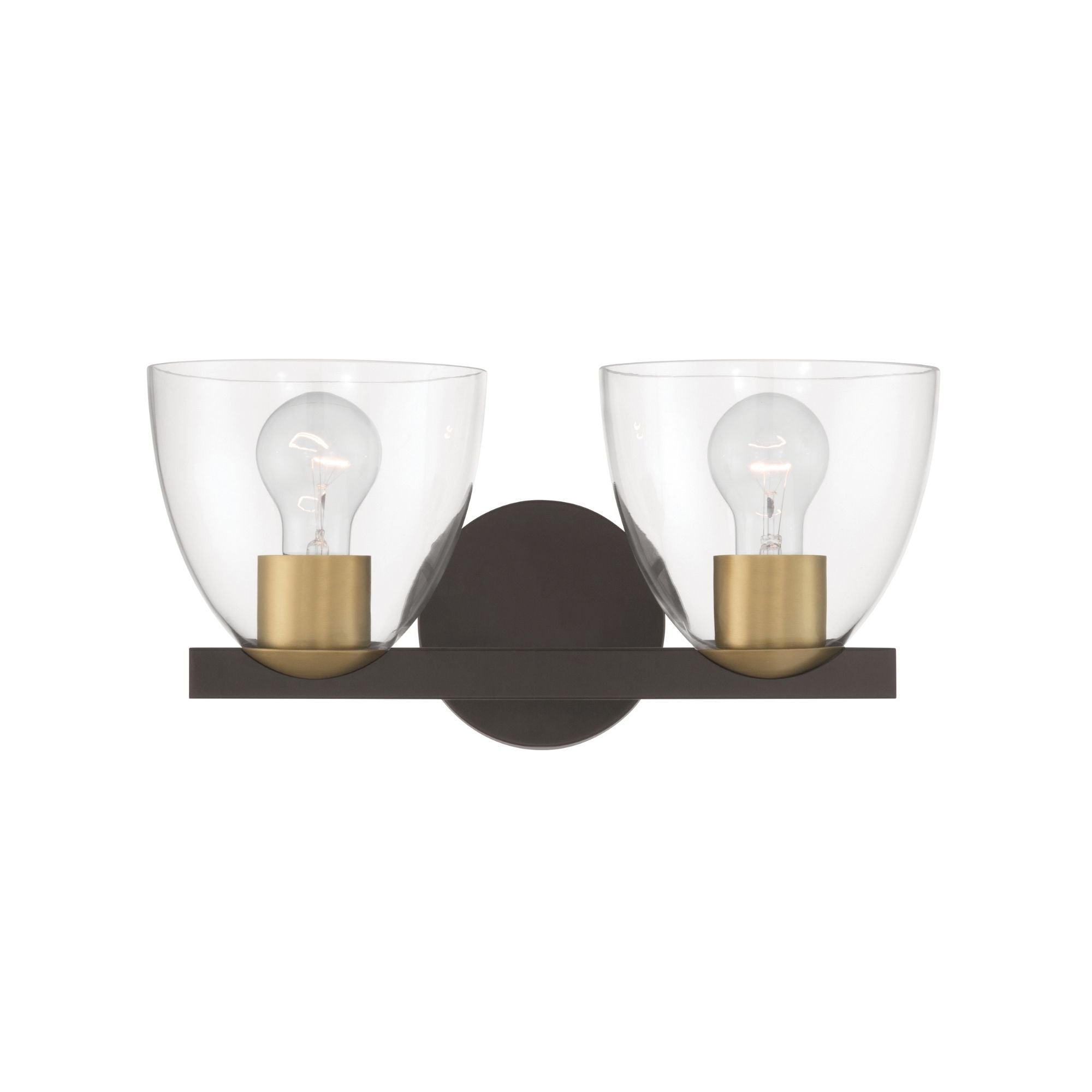 Minka-Lavery Noellea 15.25 in. 2-Light Vanity, Dark Bronze & Legacy Brass with Clear Tapered Glass