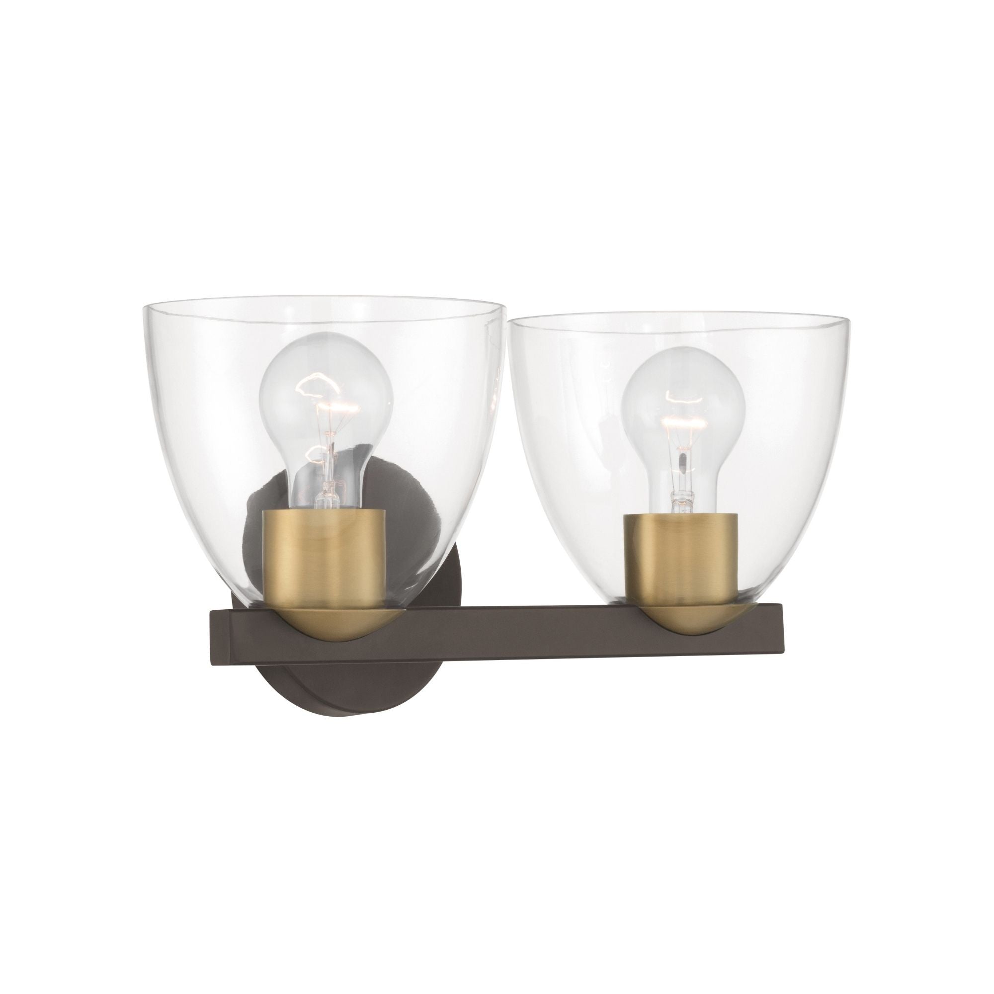 Minka-Lavery Noellea 15.25 in. 2-Light Vanity, Dark Bronze & Legacy Brass with Clear Tapered Glass