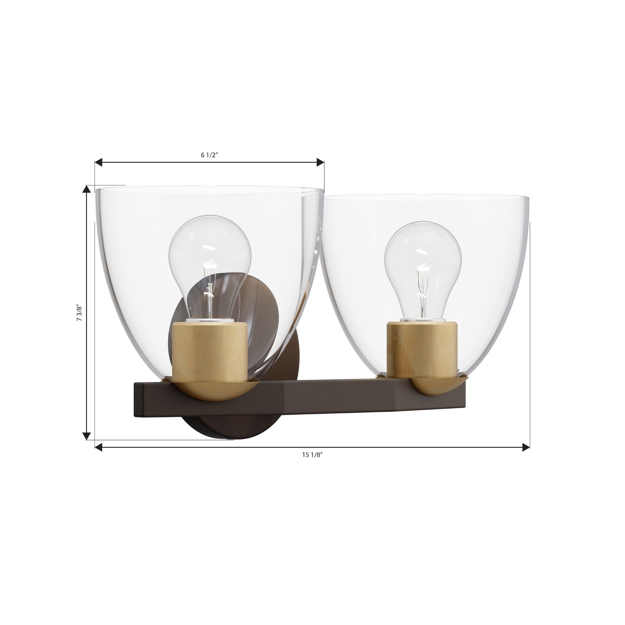 Minka-Lavery Noellea 15.25 in. 2-Light Vanity, Dark Bronze & Legacy Brass with Clear Tapered Glass