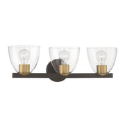Minka-Lavery Noellea 23.5 in. 3-Light Vanity, Dark Bronze & Legacy Brass with Clear Tapered Glass