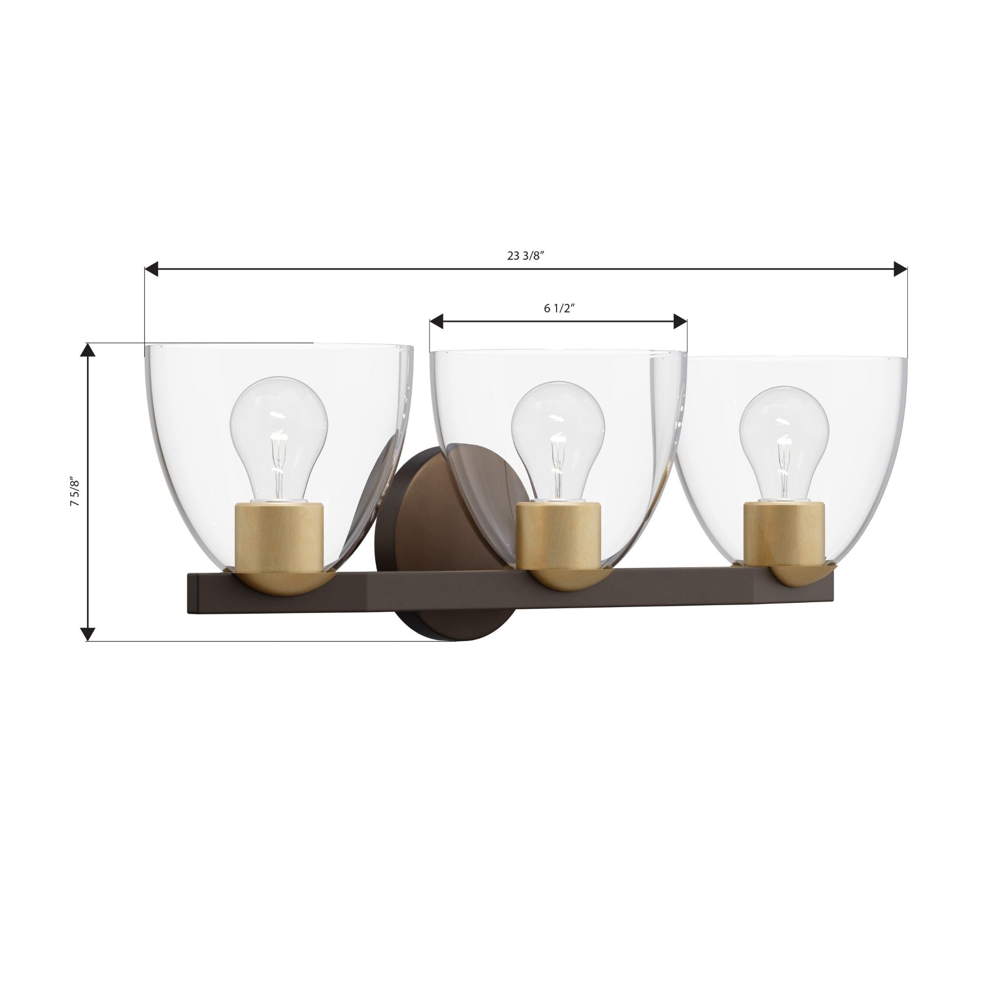 Minka-Lavery Noellea 23.5 in. 3-Light Vanity, Dark Bronze & Legacy Brass with Clear Tapered Glass