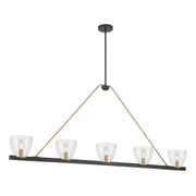 Minka-Lavery Noellea 61 in. 5-Light Linear Chandelier, Dark Bronze & Legacy Brass with Clear Glass Shades