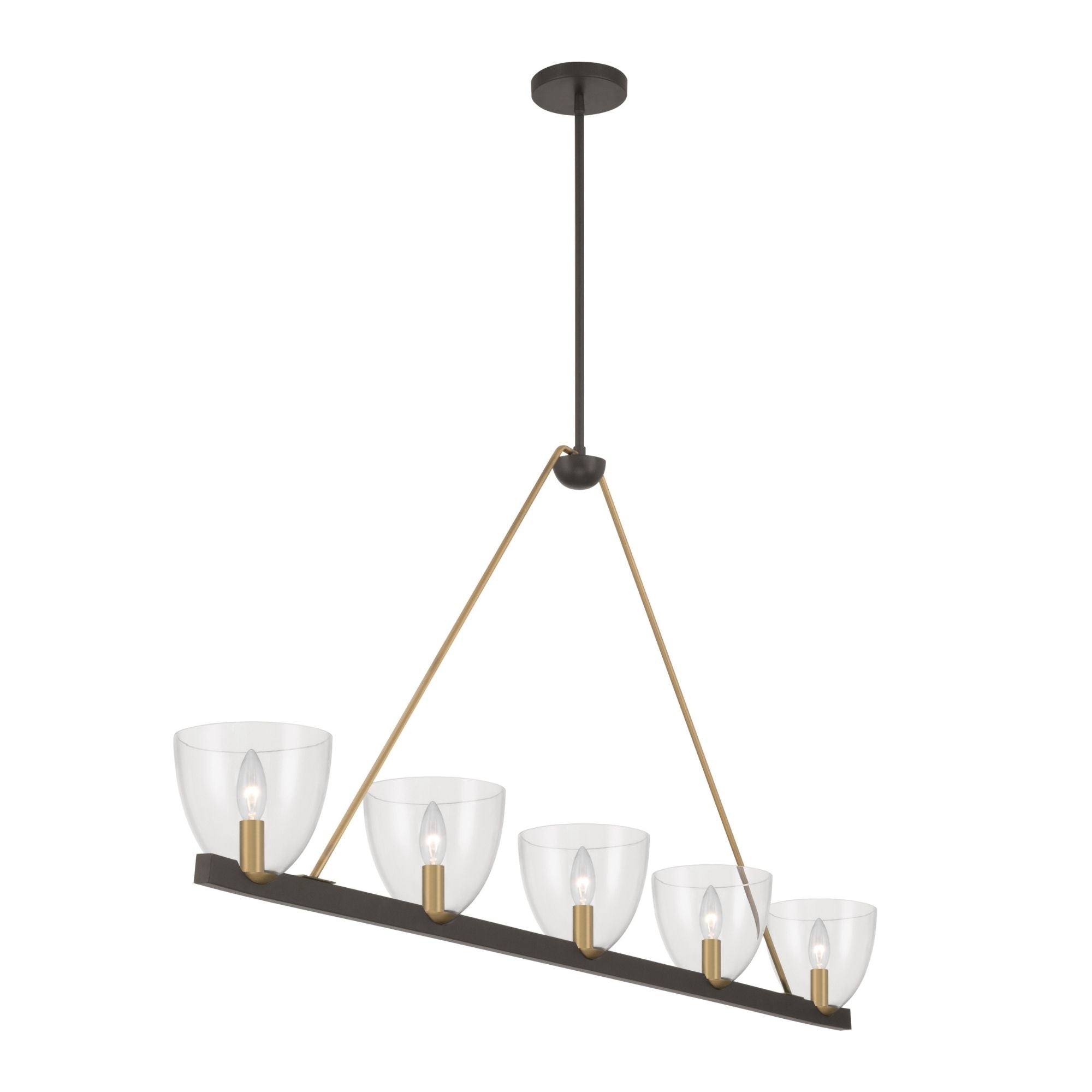 Minka-Lavery Noellea 61 in. 5-Light Linear Chandelier, Dark Bronze & Legacy Brass with Clear Glass Shades