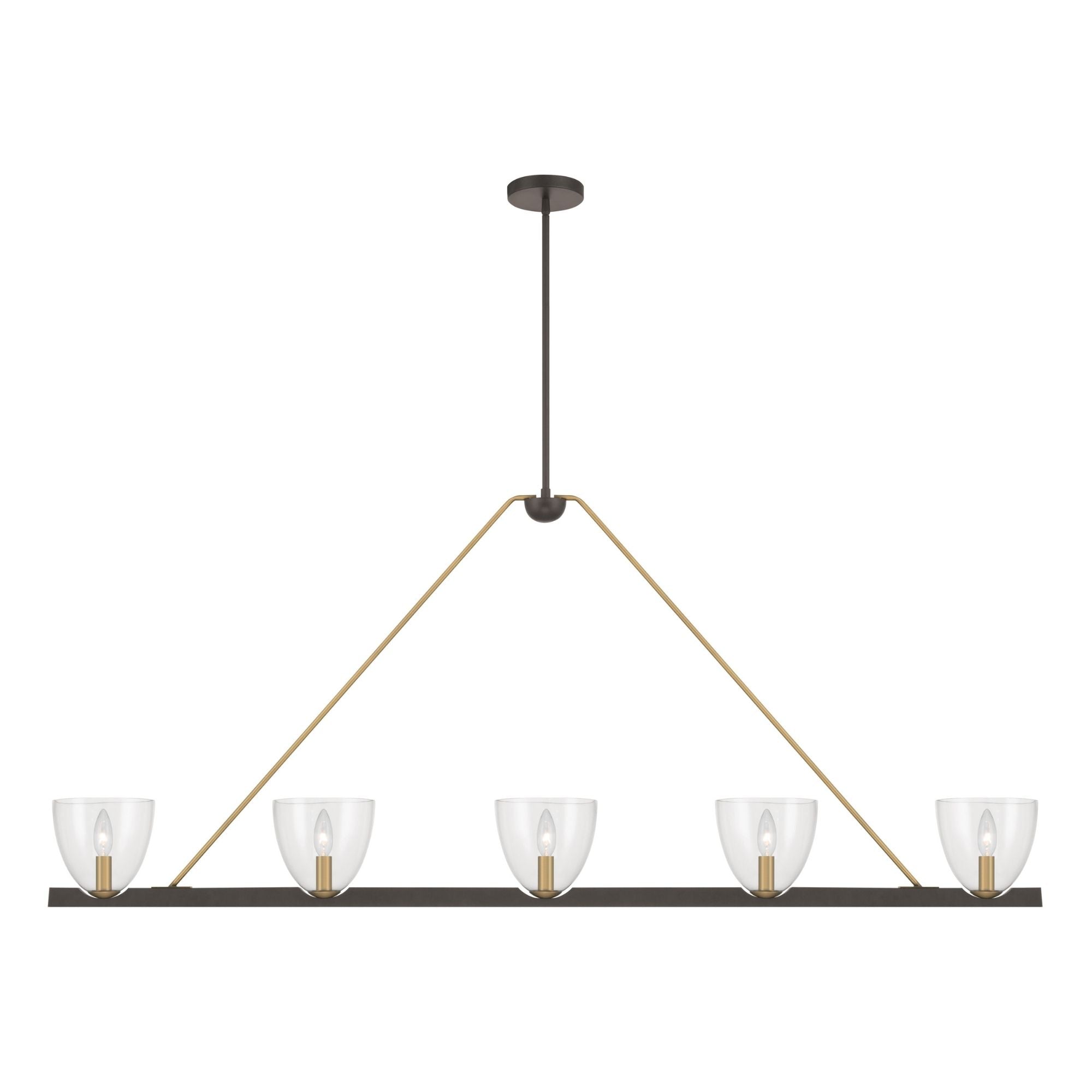 Minka-Lavery Noellea 61 in. 5-Light Linear Chandelier, Dark Bronze & Legacy Brass with Clear Glass Shades