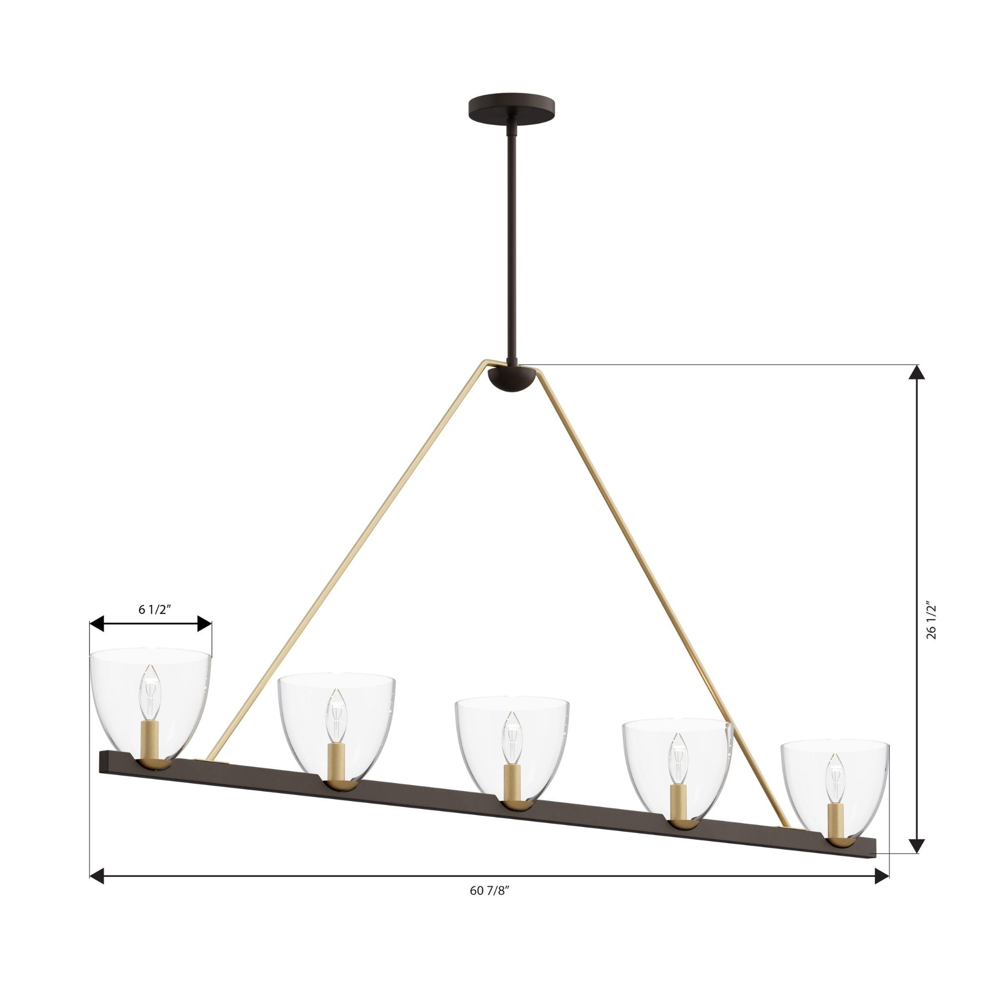 Minka-Lavery Noellea 61 in. 5-Light Linear Chandelier, Dark Bronze & Legacy Brass with Clear Glass Shades