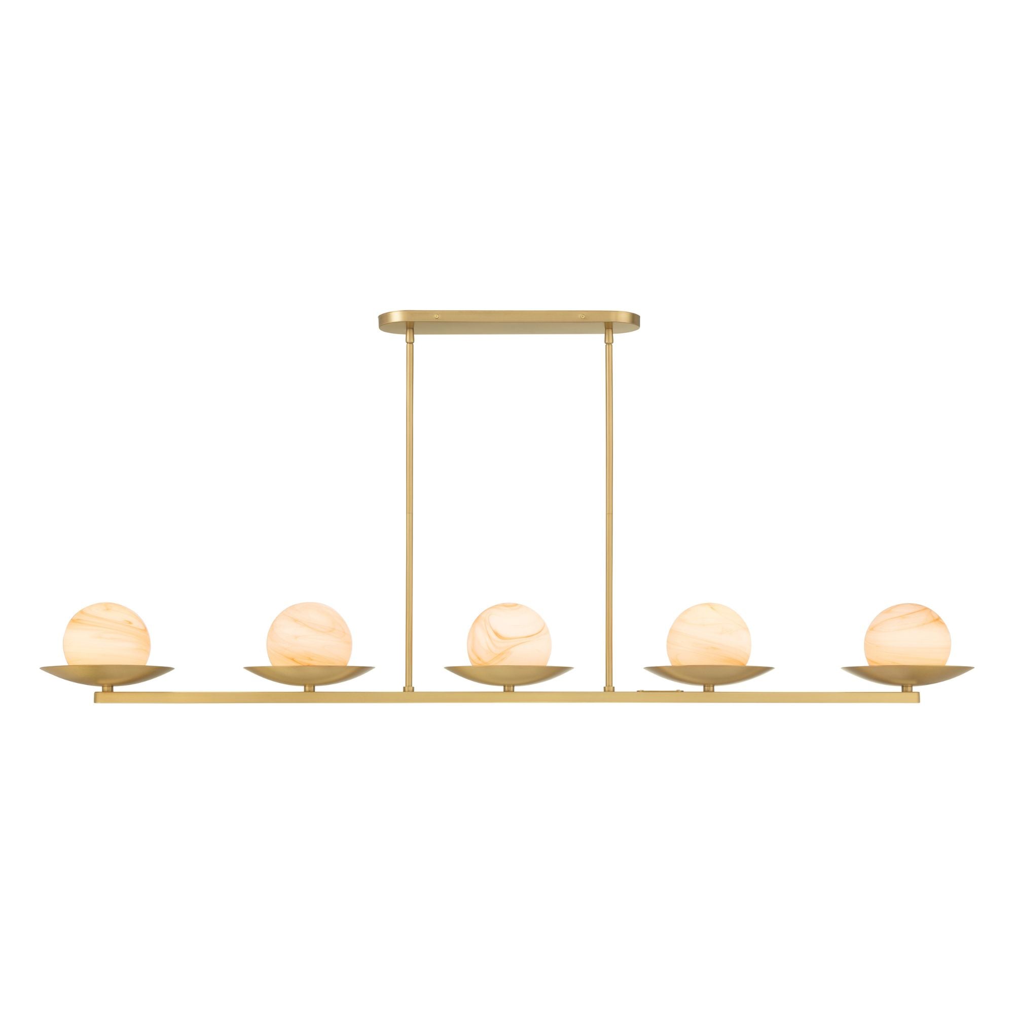 Minka-Lavery Olenne 64 in. 5-Light Linear Chandelier, Legacy Brass with Etched Amber Swirl Glass