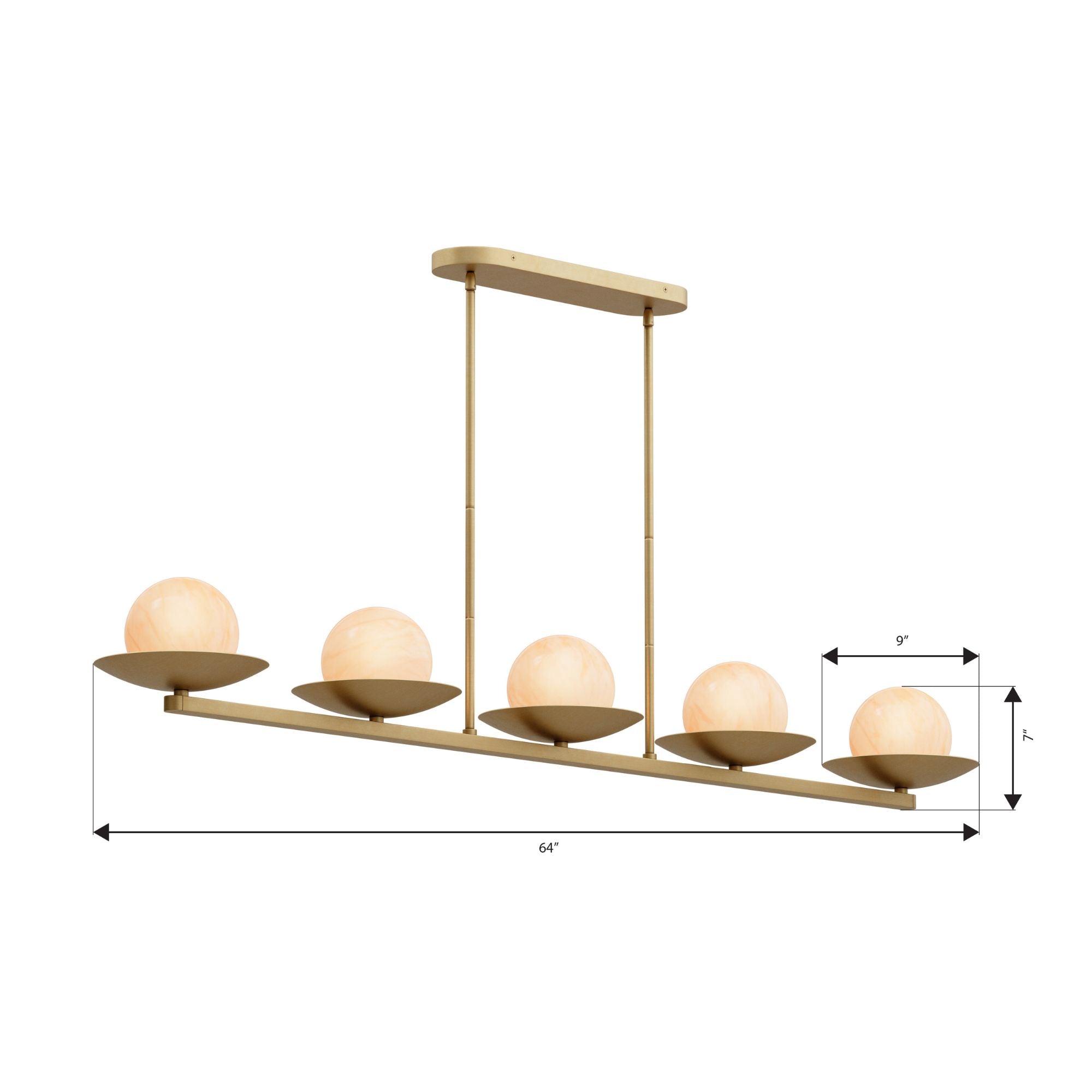 Minka-Lavery Olenne 64 in. 5-Light Linear Chandelier, Legacy Brass with Etched Amber Swirl Glass