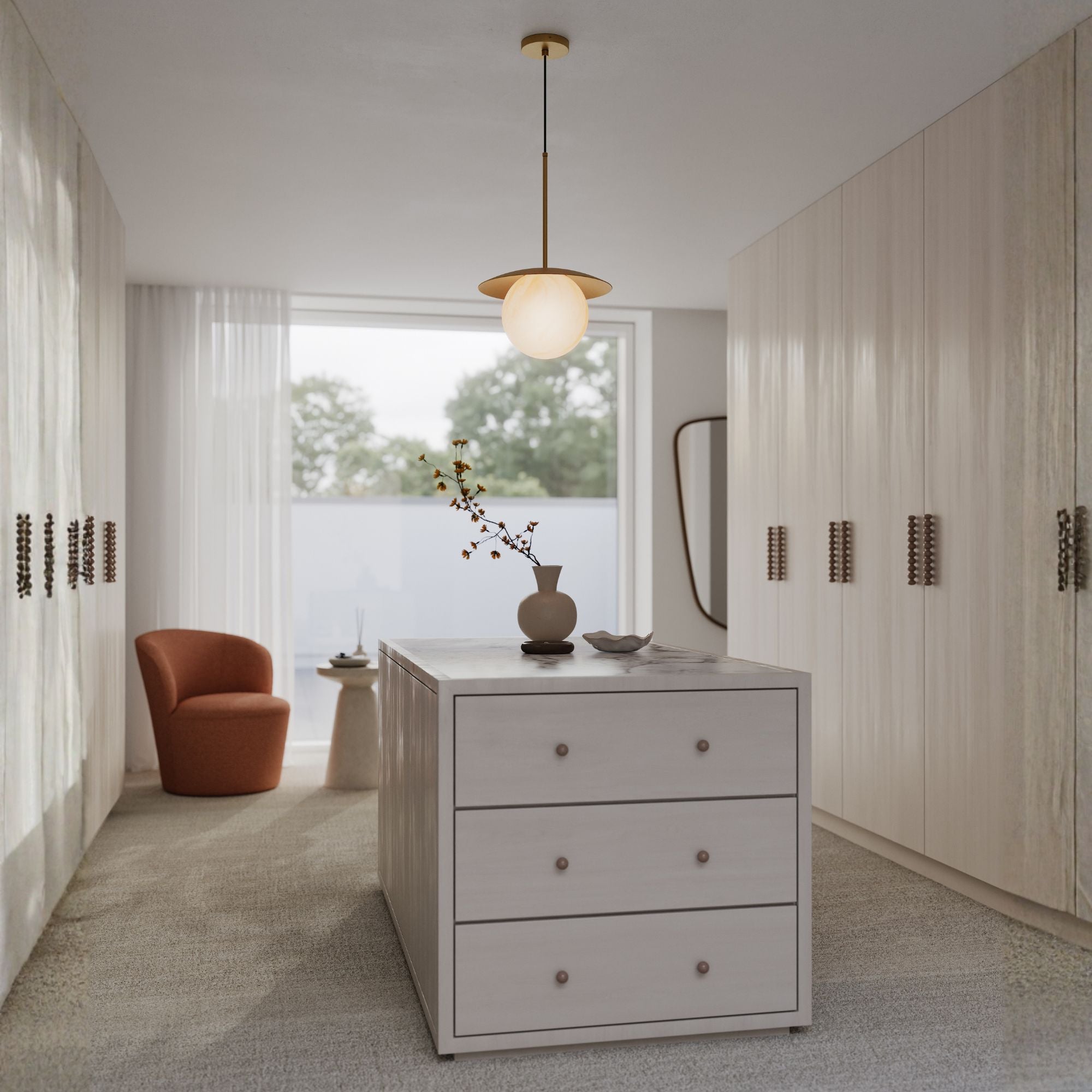 Minka-Lavery Olenne 21.75 in. Pendant Light, Legacy Brass with Etched Amber Swirl Glass Globe