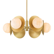 Minka-Lavery Olenne 28 in. 6-Light Pendant, Legacy Brass with Etched Amber Swirl Glass Globes