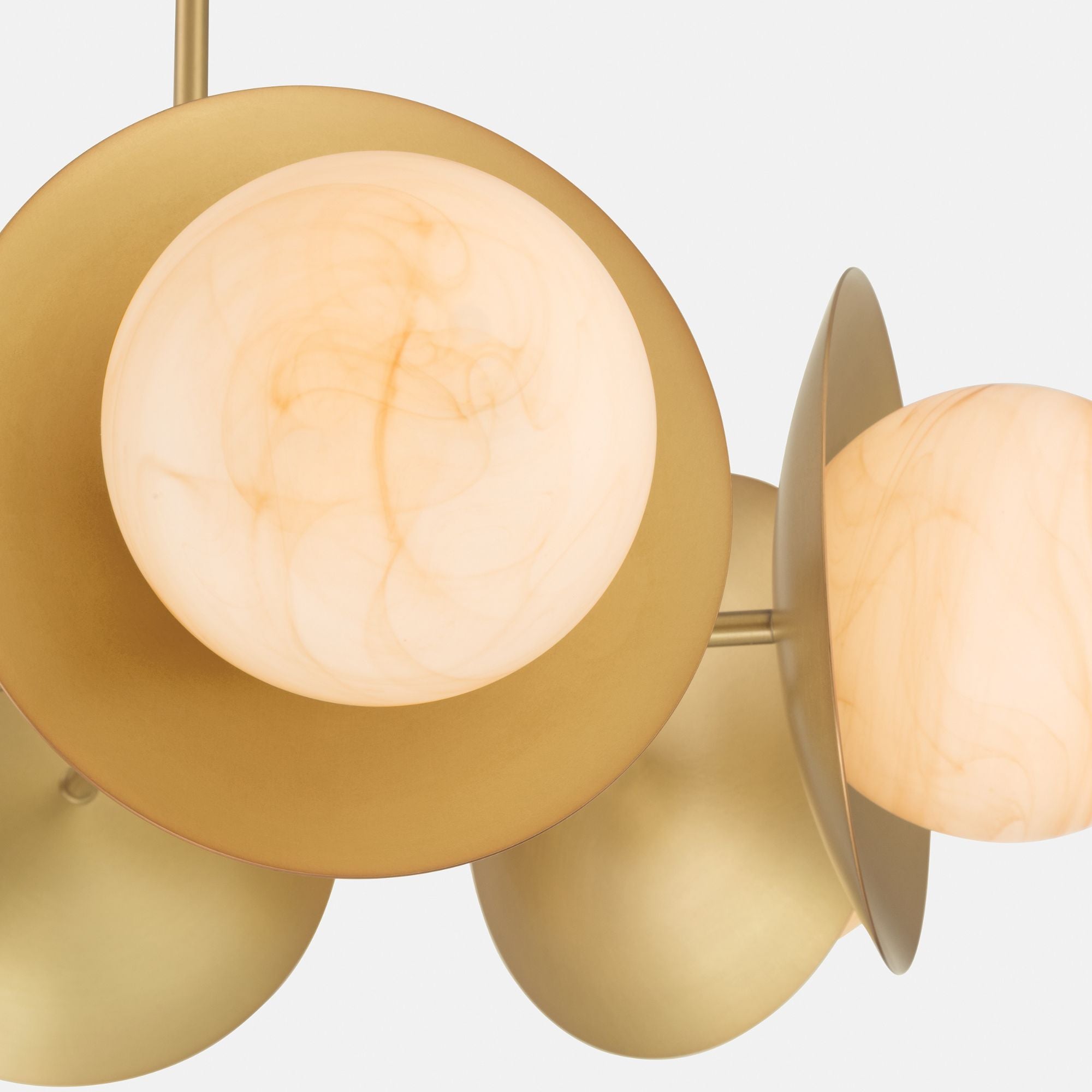 Minka-Lavery Olenne 28 in. 6-Light Pendant, Legacy Brass with Etched Amber Swirl Glass Globes