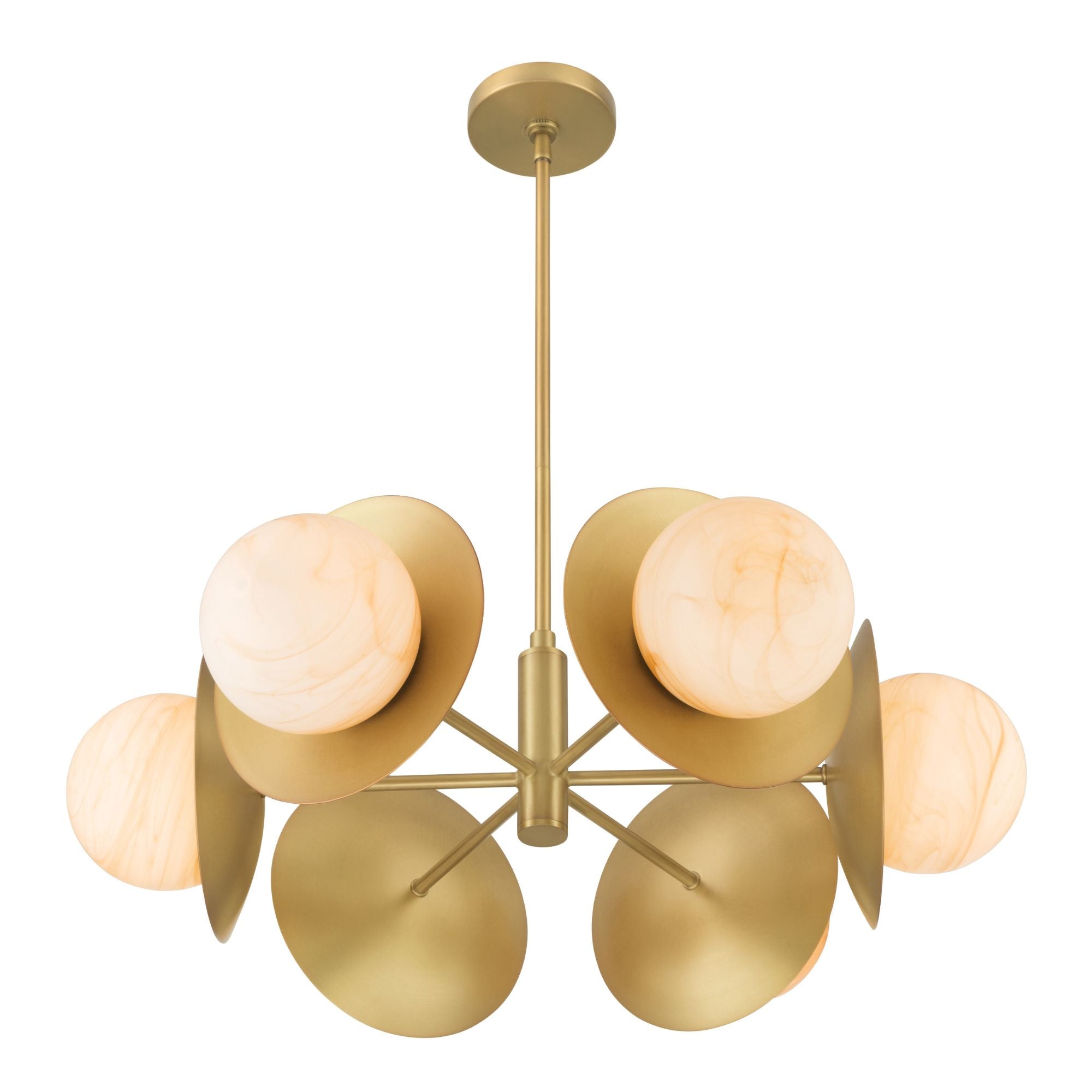 Minka-Lavery Olenne 28 in. 6-Light Pendant, Legacy Brass with Etched Amber Swirl Glass Globes